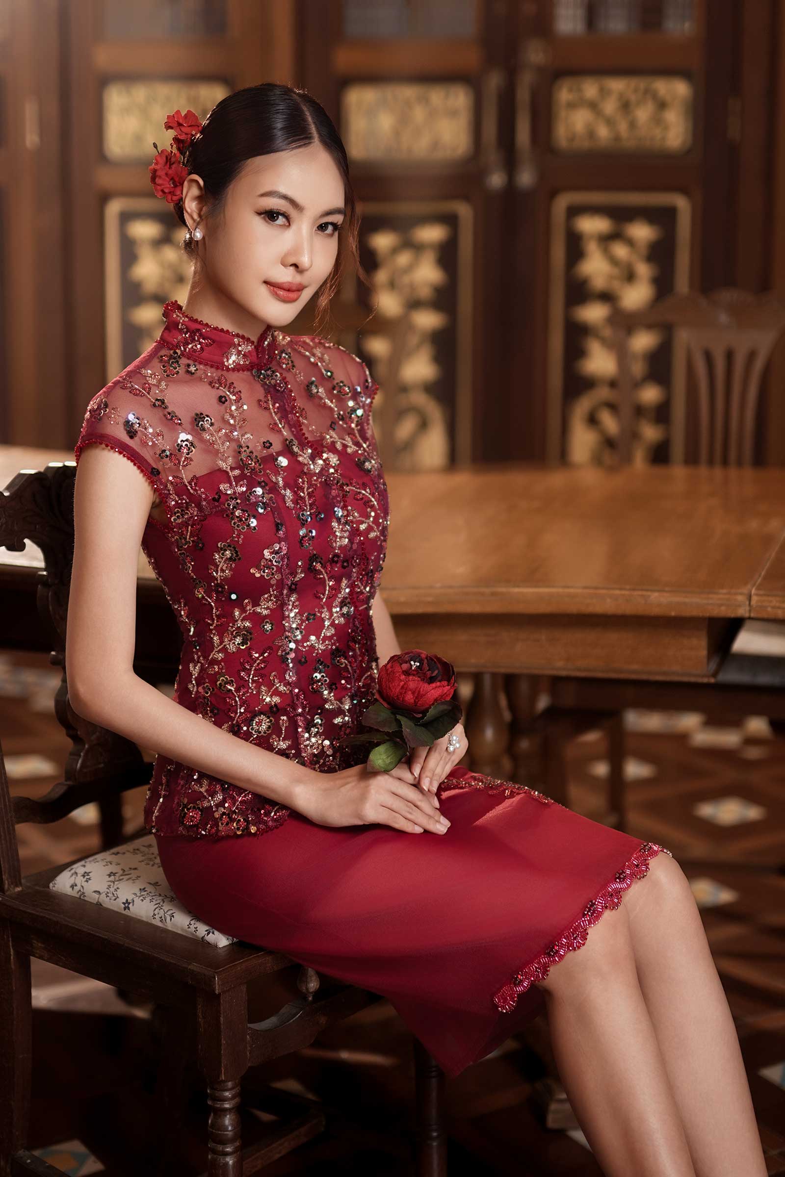 Evelia Qipao Top (Red)