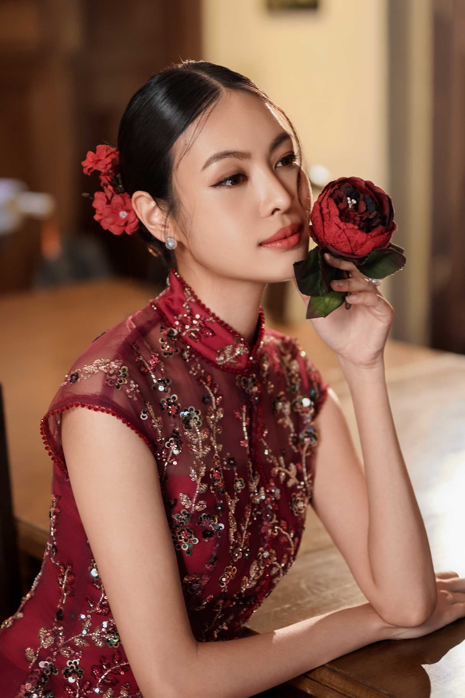 Evelia Qipao Top (Red)