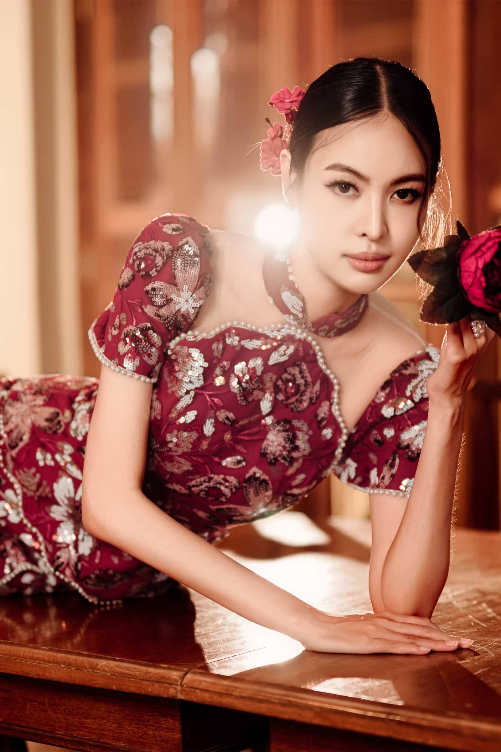 Camelia Qipao (Maroon)
