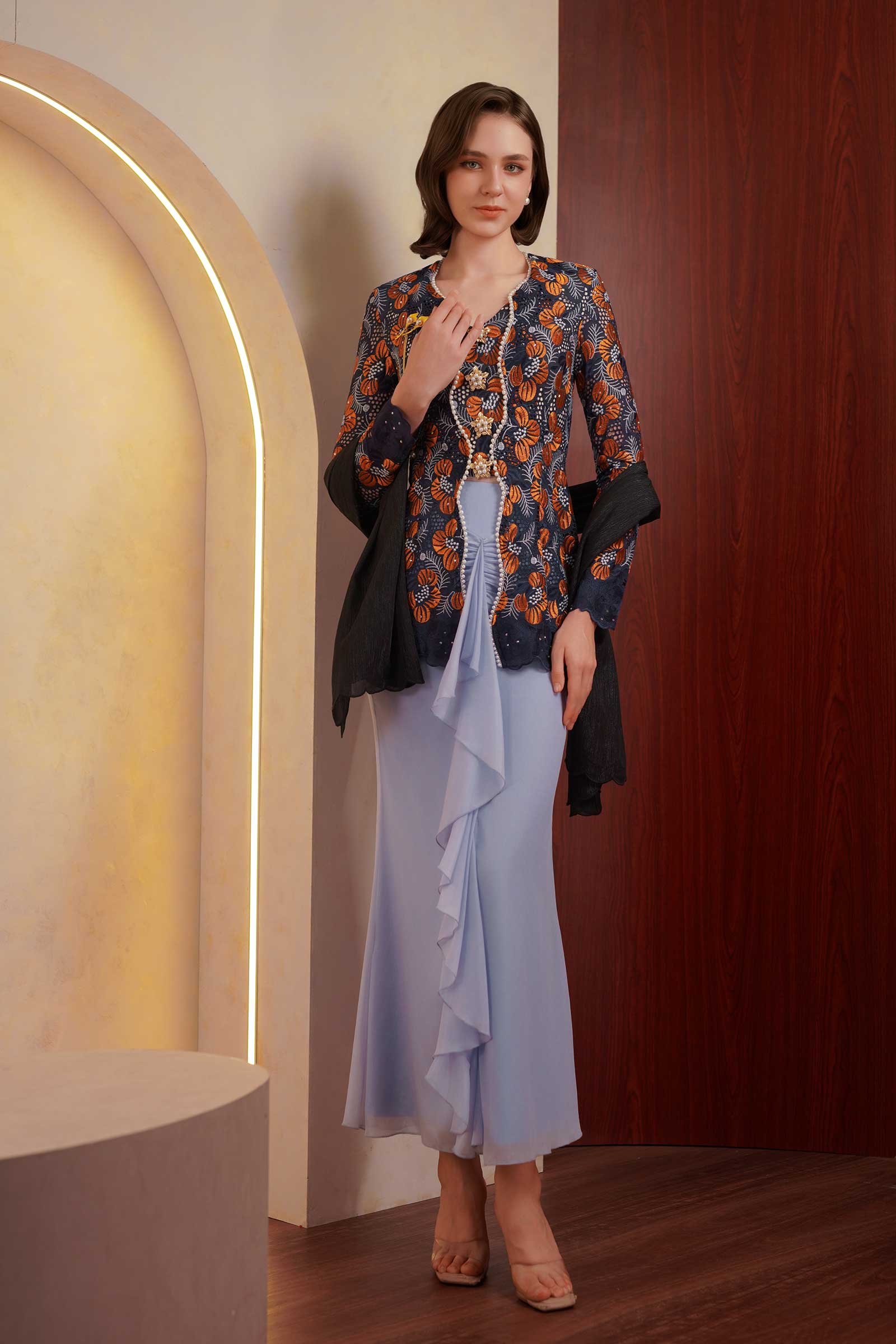 Kemboja Demure Kebaya Set (Blue)