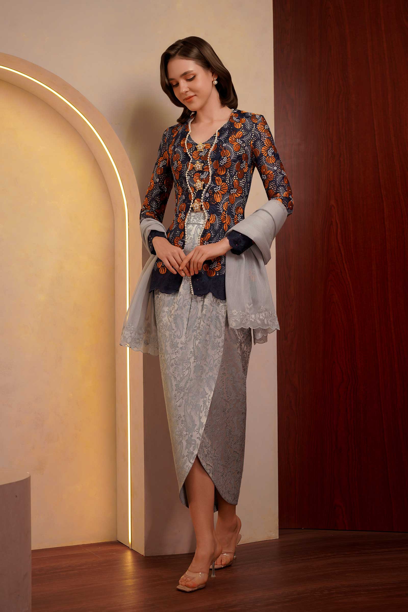 Kemboja Modern Kebaya Set (Blue)