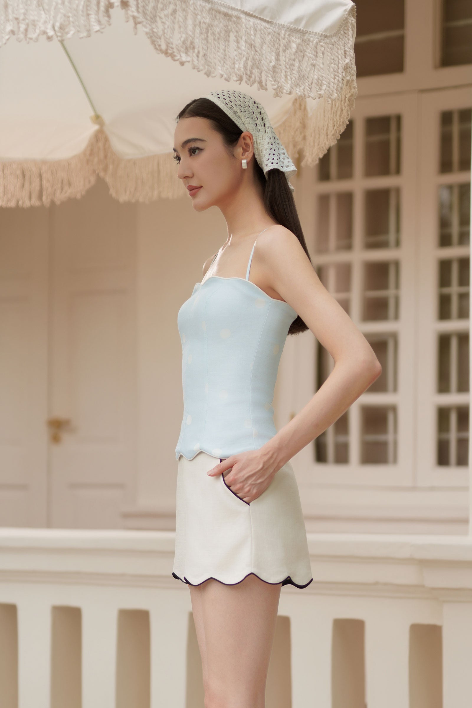 Clémence Linen Top (Baby Blue)