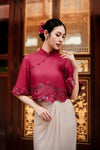 Serena Hibiscus Qipao Top (Ruby Red)