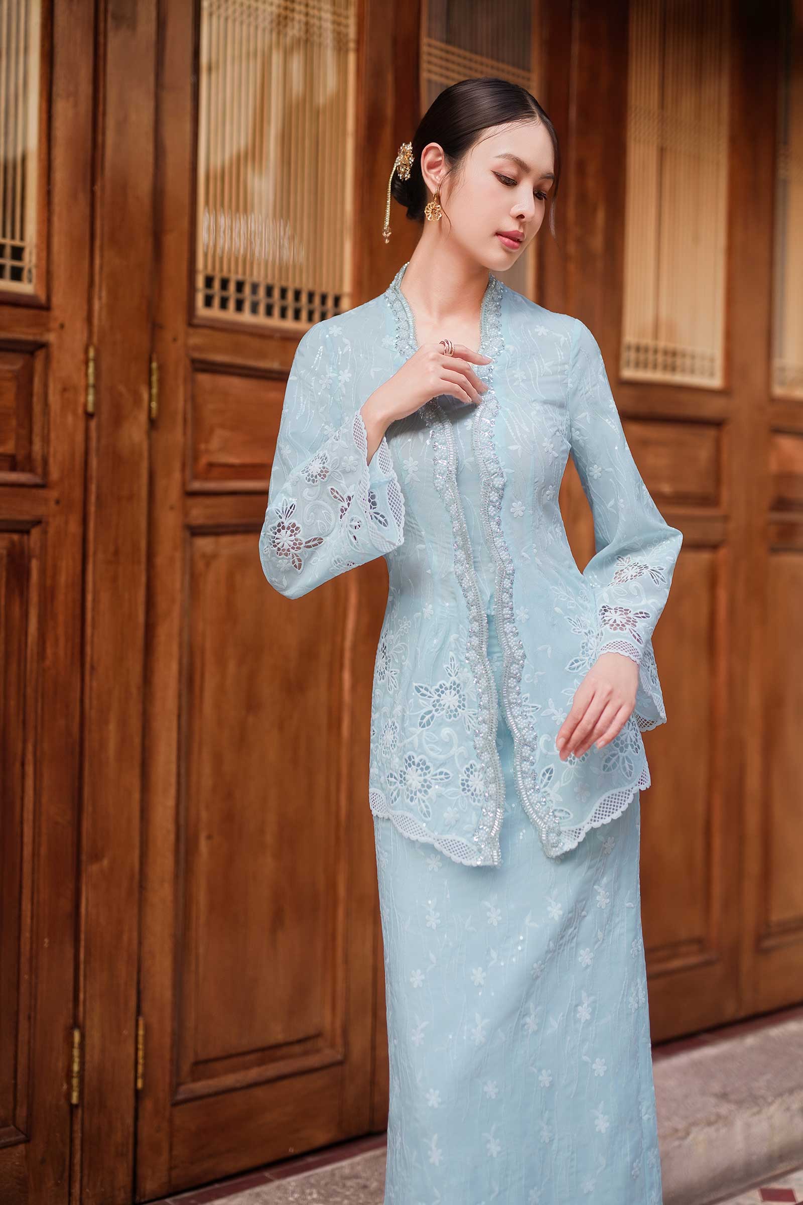 Sofea Kebaya Top (Baby Blue)