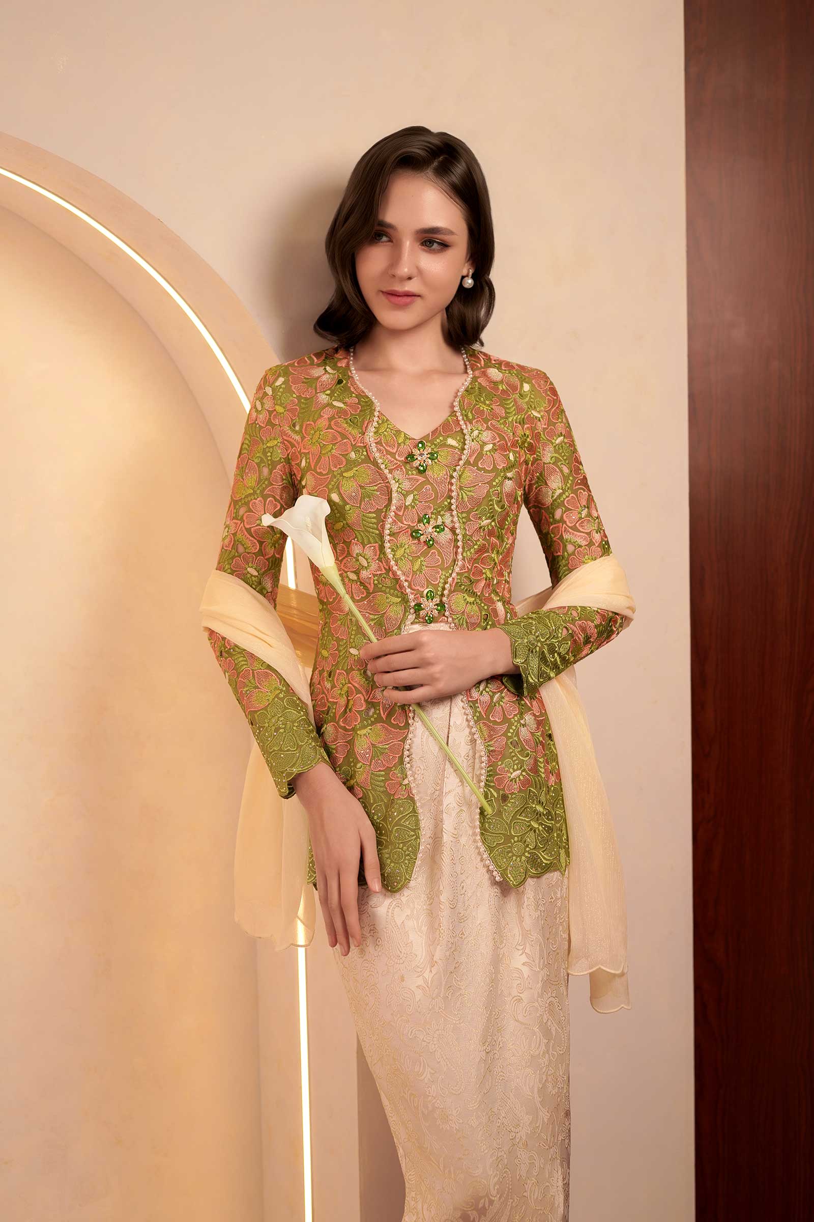 Olive Heirloom Kebaya Top