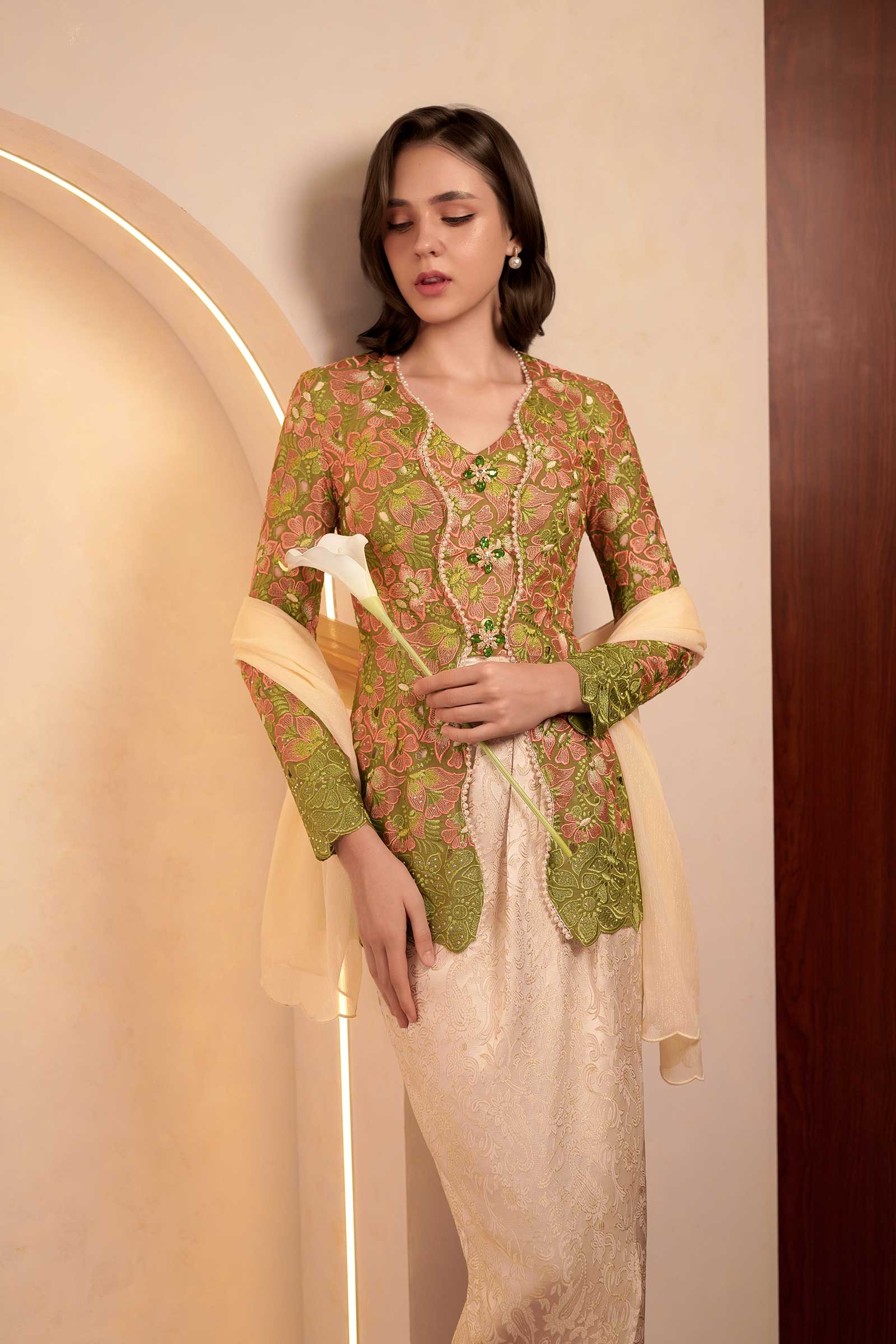 Olive Heirloom Kebaya Top