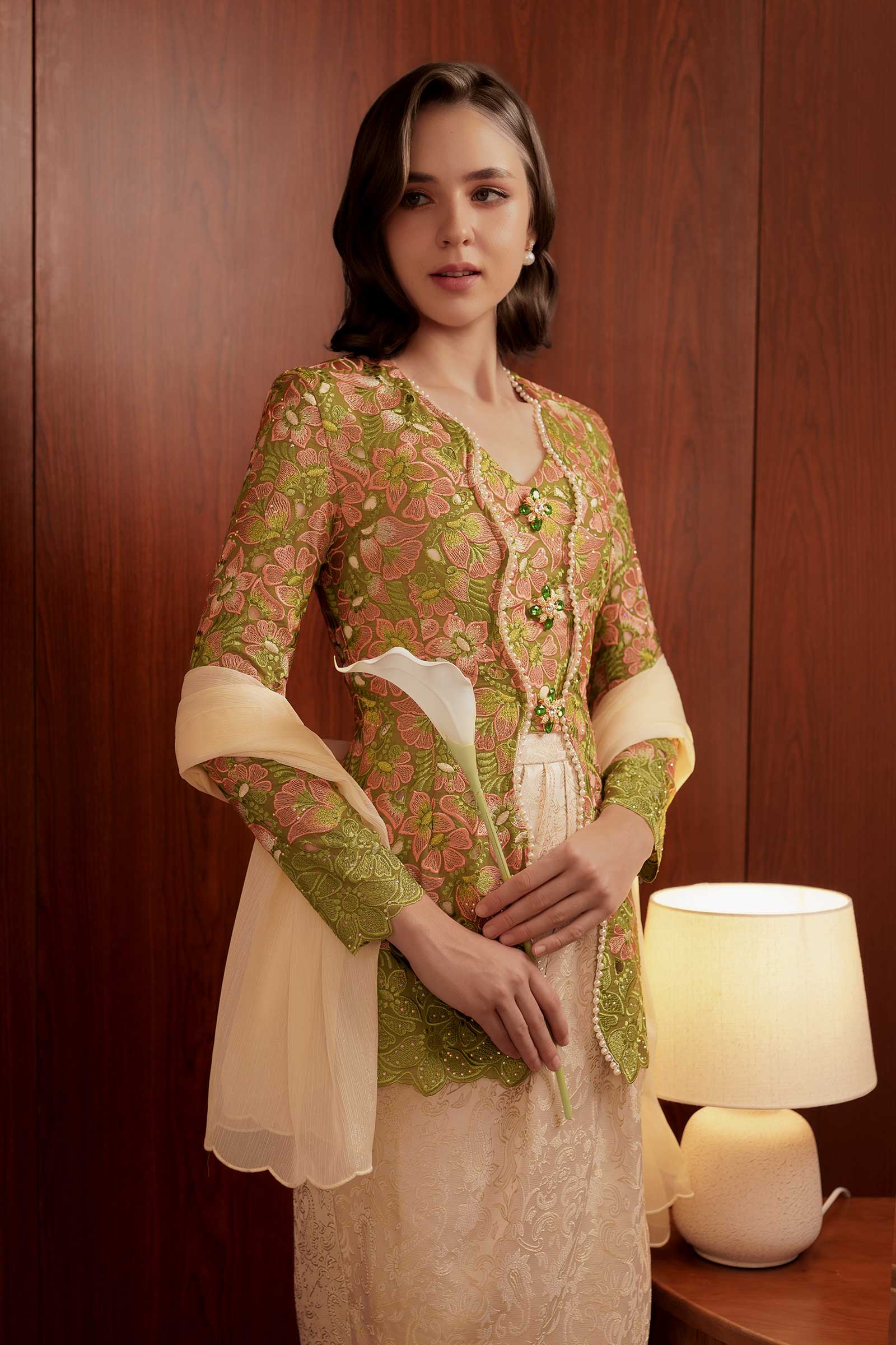 Olive Heirloom Kebaya Top