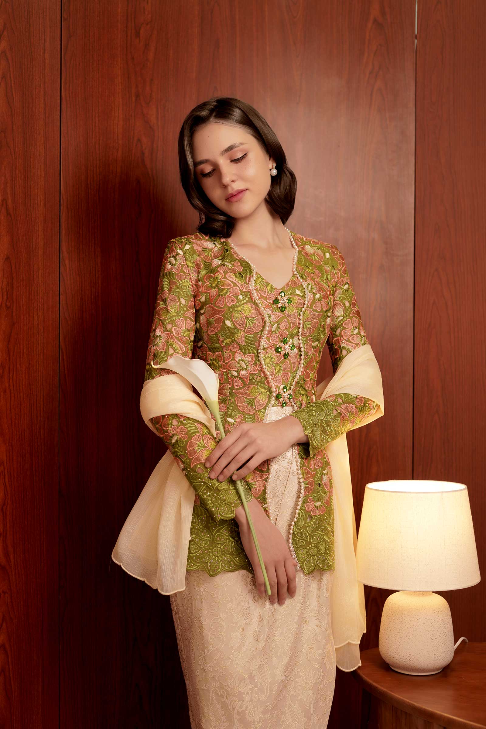 Olive Heirloom Kebaya Top
