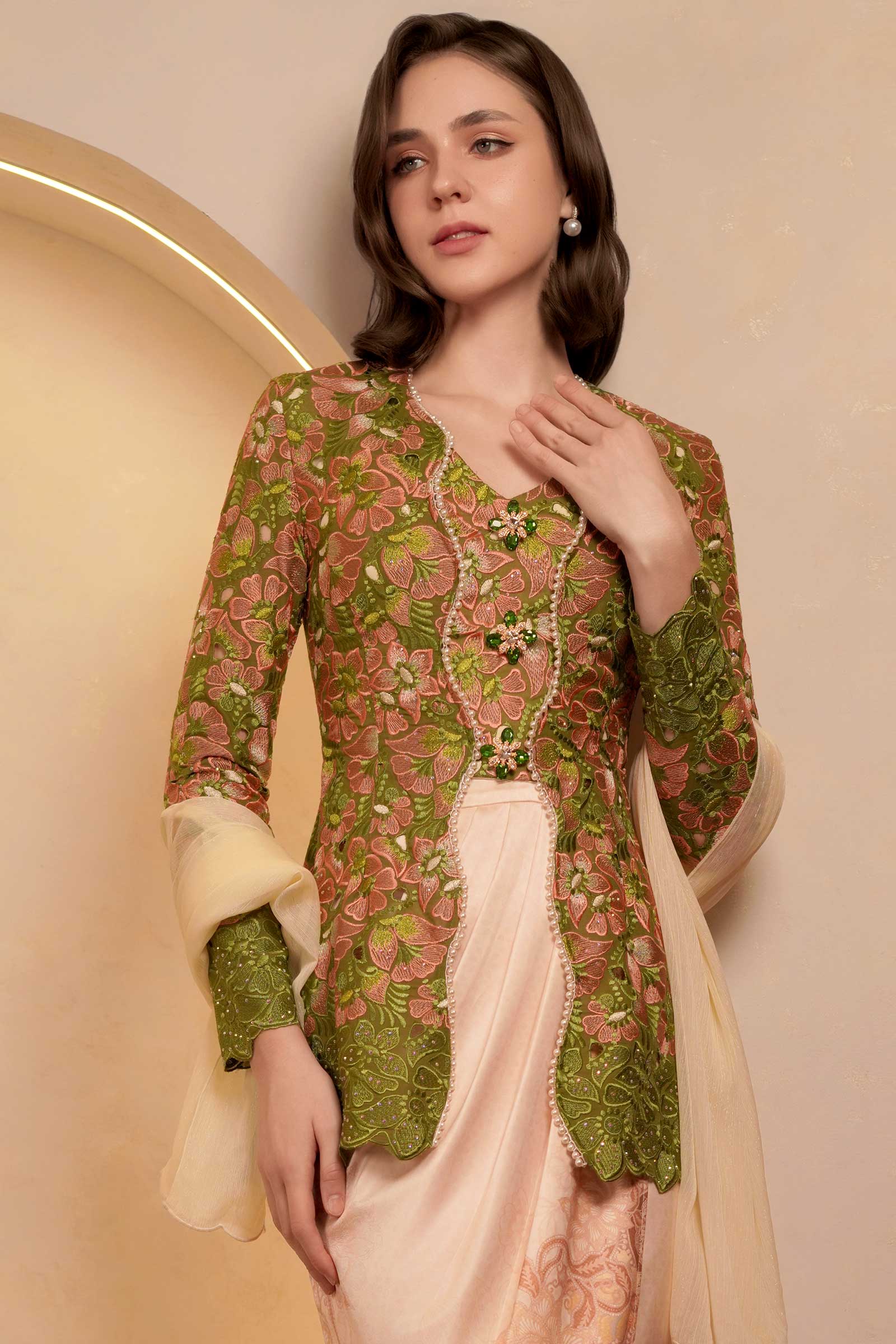 Olive Heirloom Kebaya Top