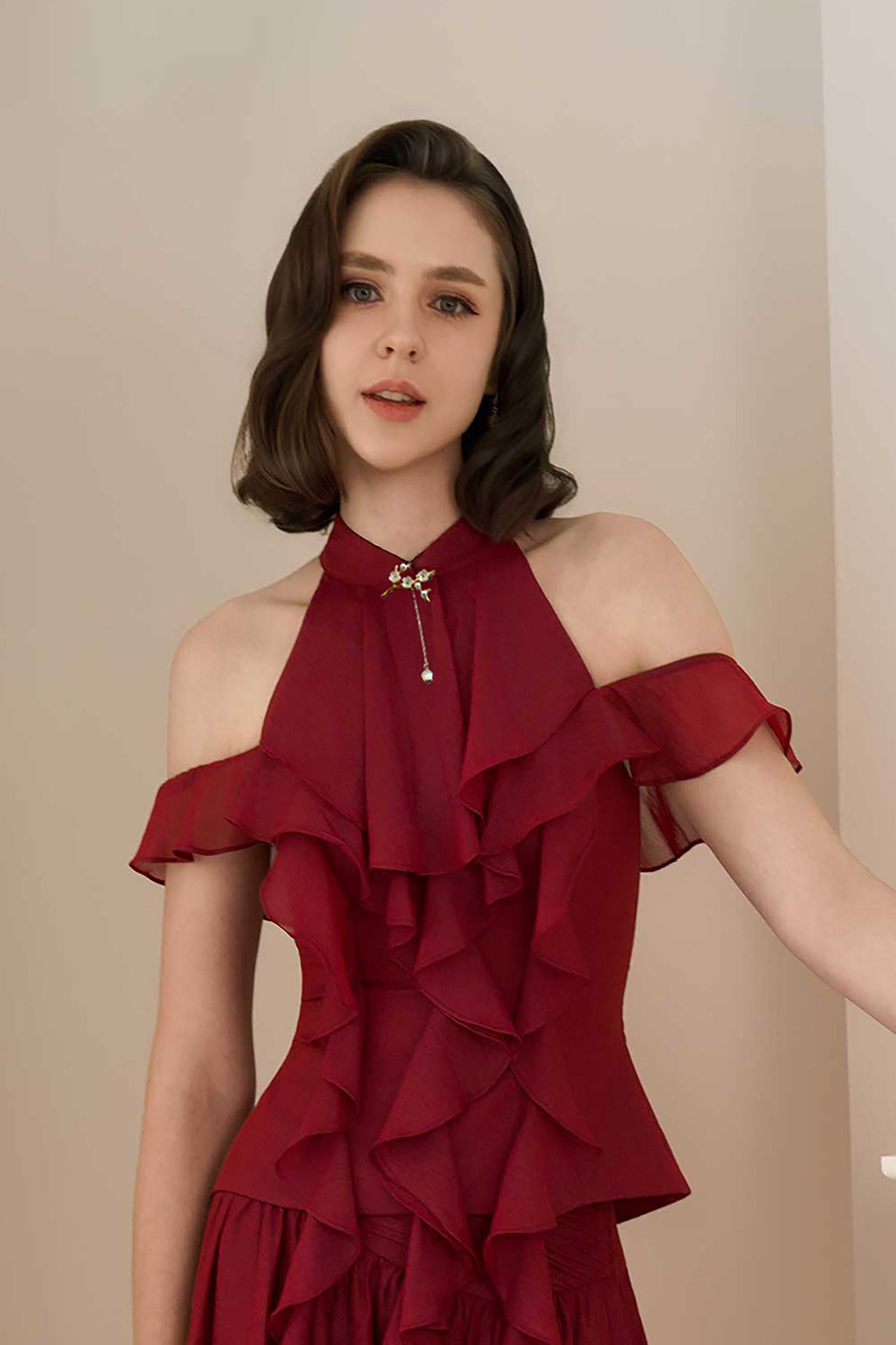 Rozena Qipao Top (Ruby Red)