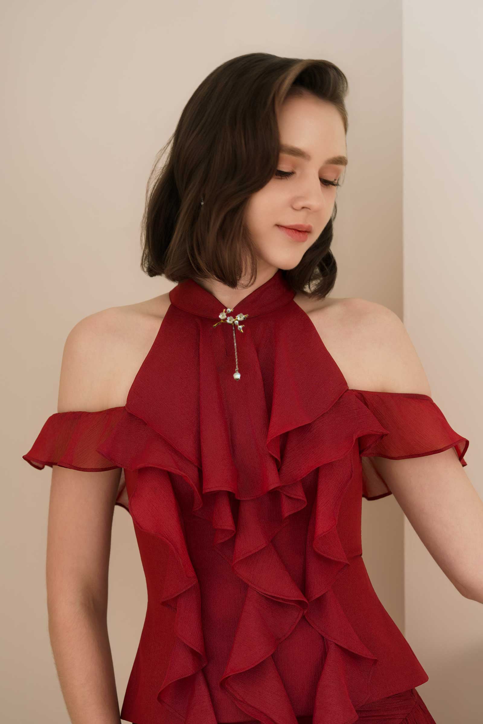 Rozena Qipao Top (Ruby Red)
