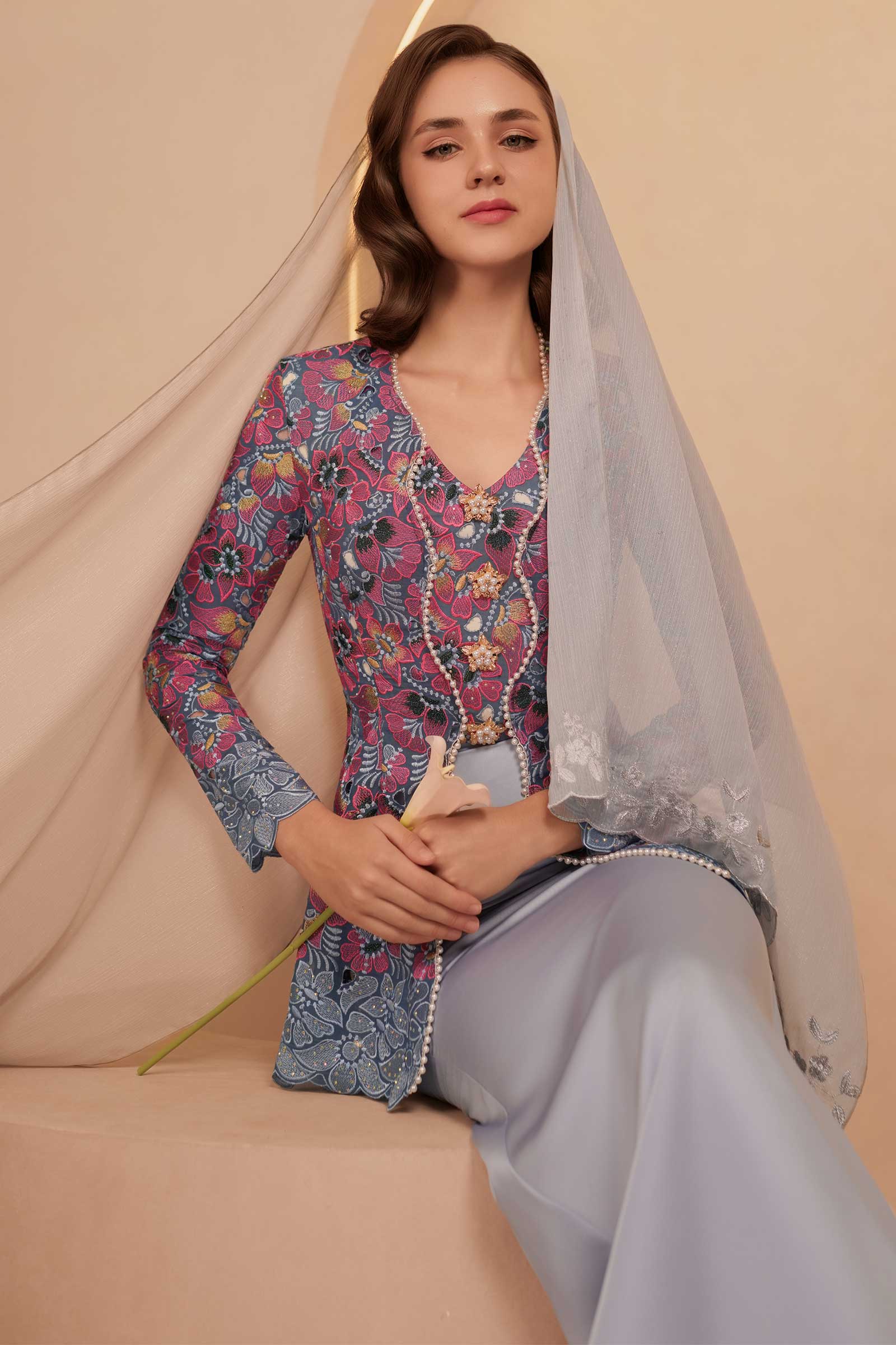 Velvet Classic Kebaya Set (Blue)