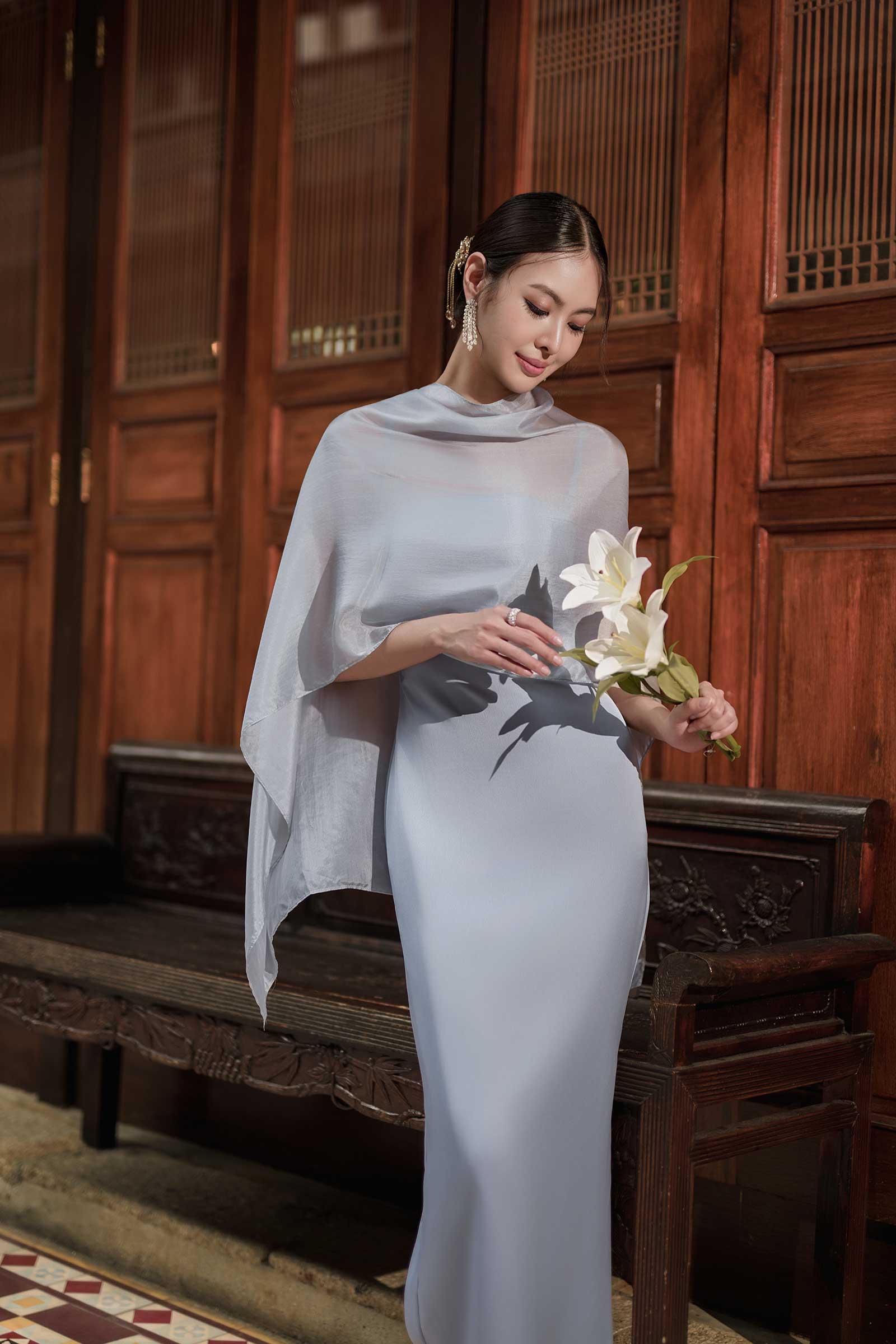 NEW Elaris Multiway Silk Cape (Dusty Blue) (NON RETURNABLE)