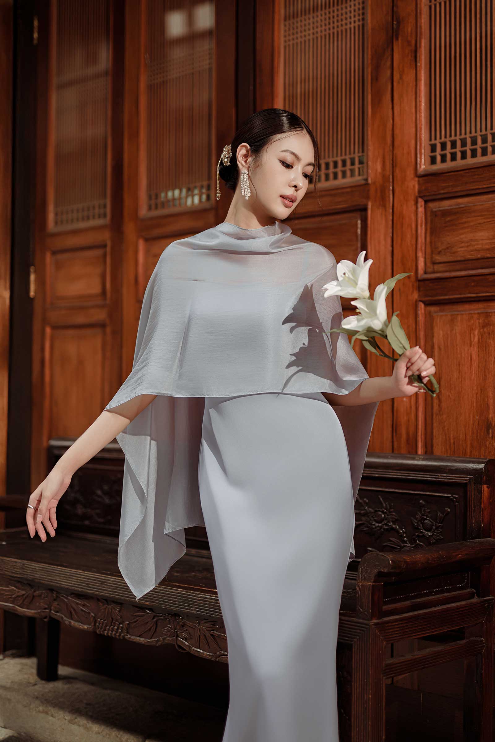 NEW Elaris Multiway Silk Cape (Dusty Blue) (NON RETURNABLE)