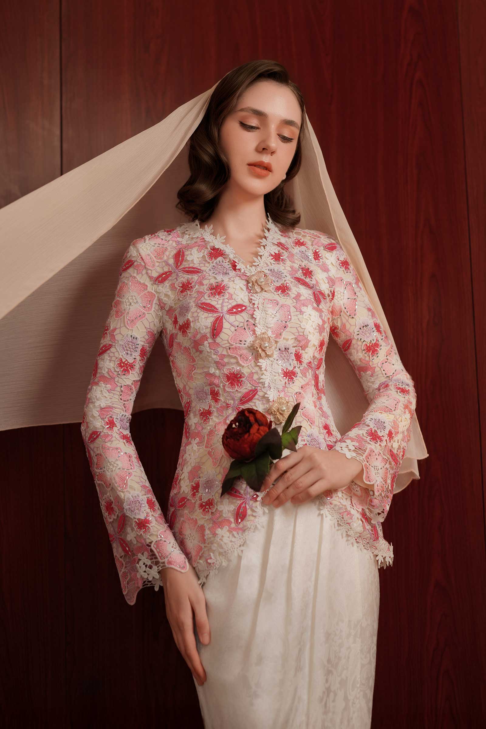Rose Modern Kebaya Set (White)