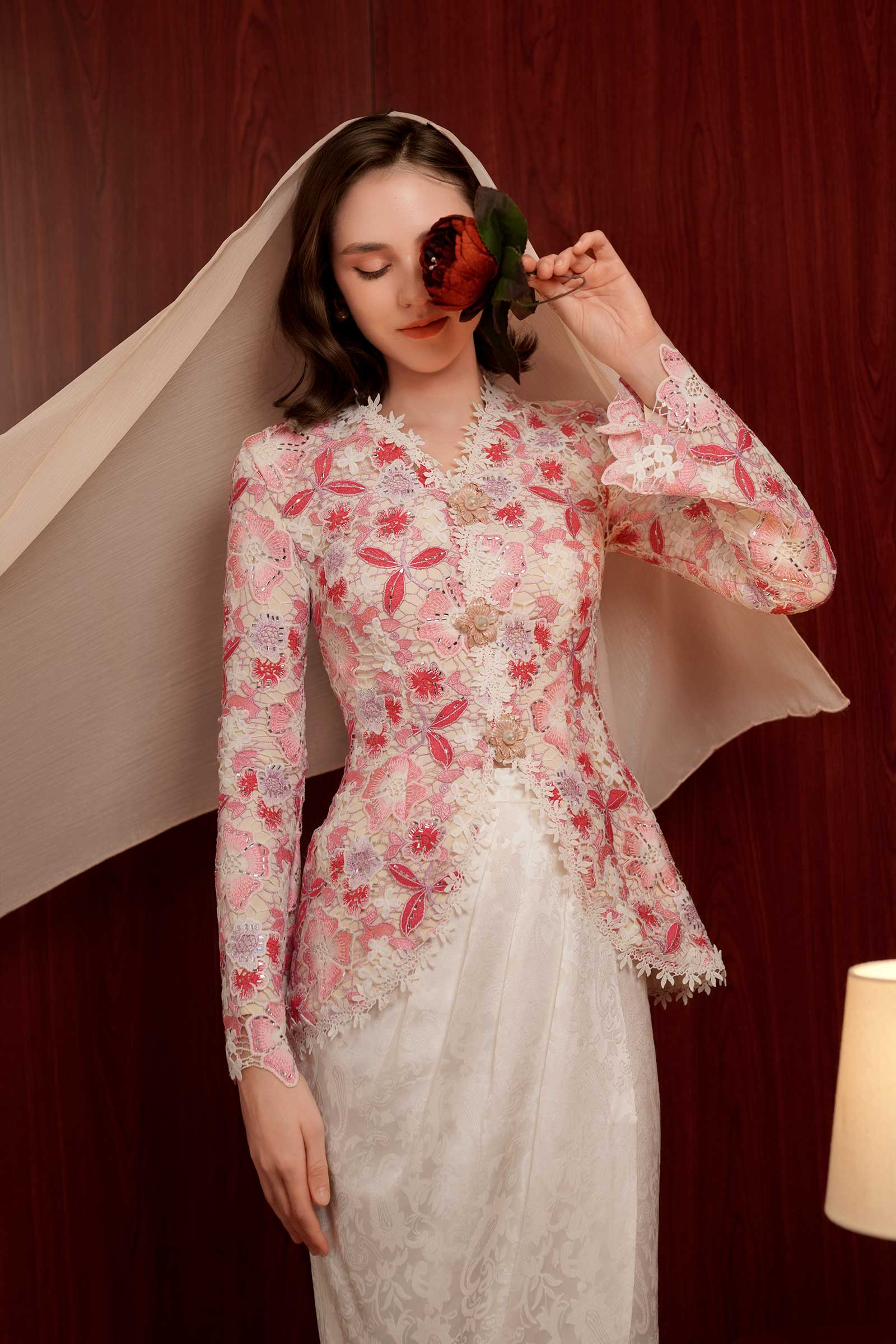 Rose Modern Kebaya Set (White)