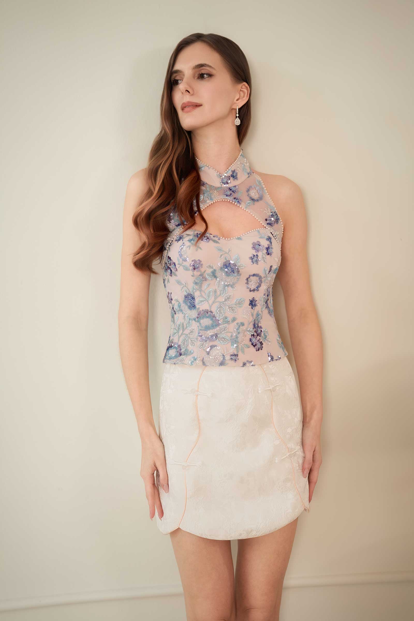 Magnolia Qipao Top (Blue)