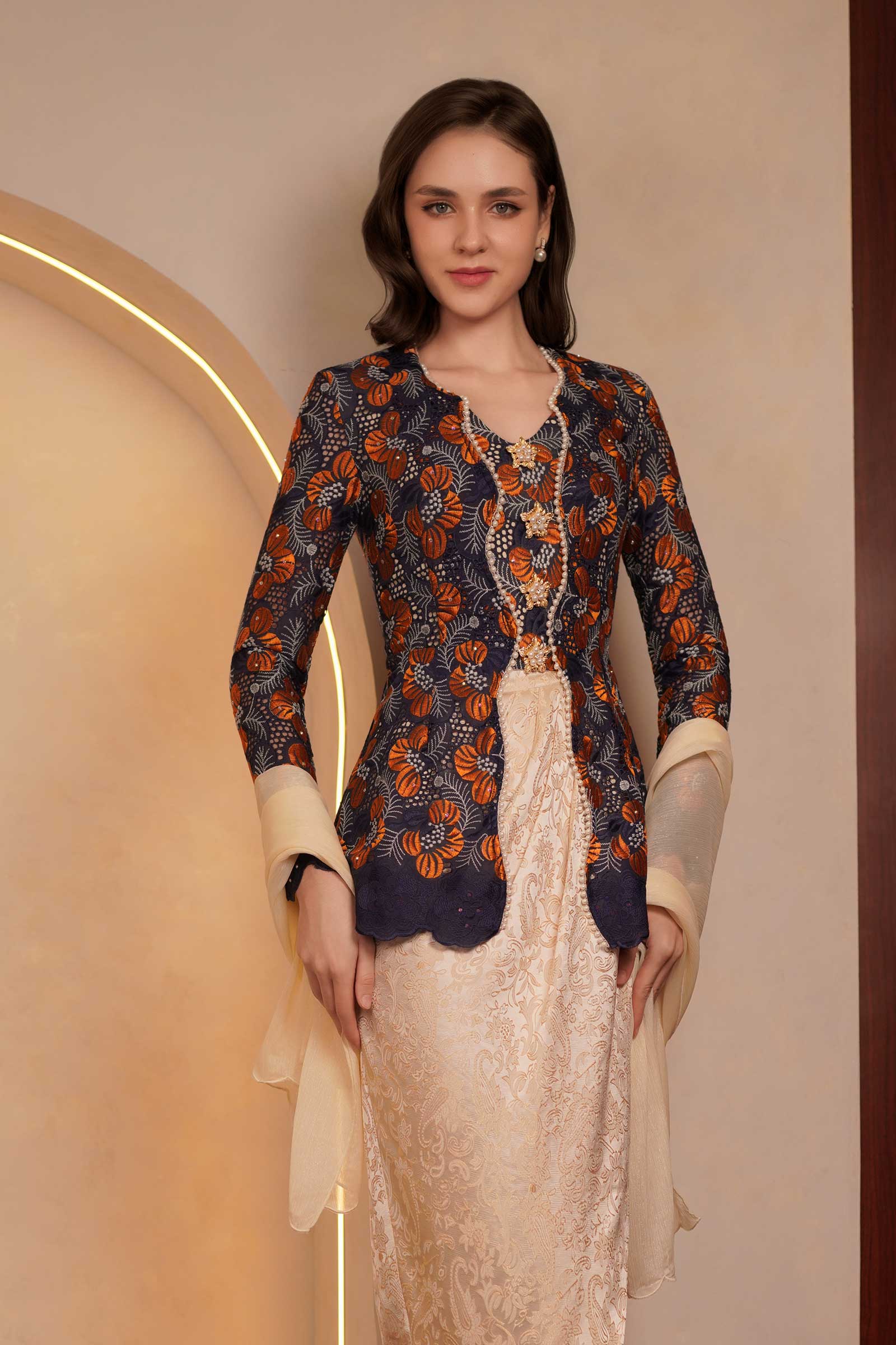 Kemboja Modern Kebaya Set (Champagne)