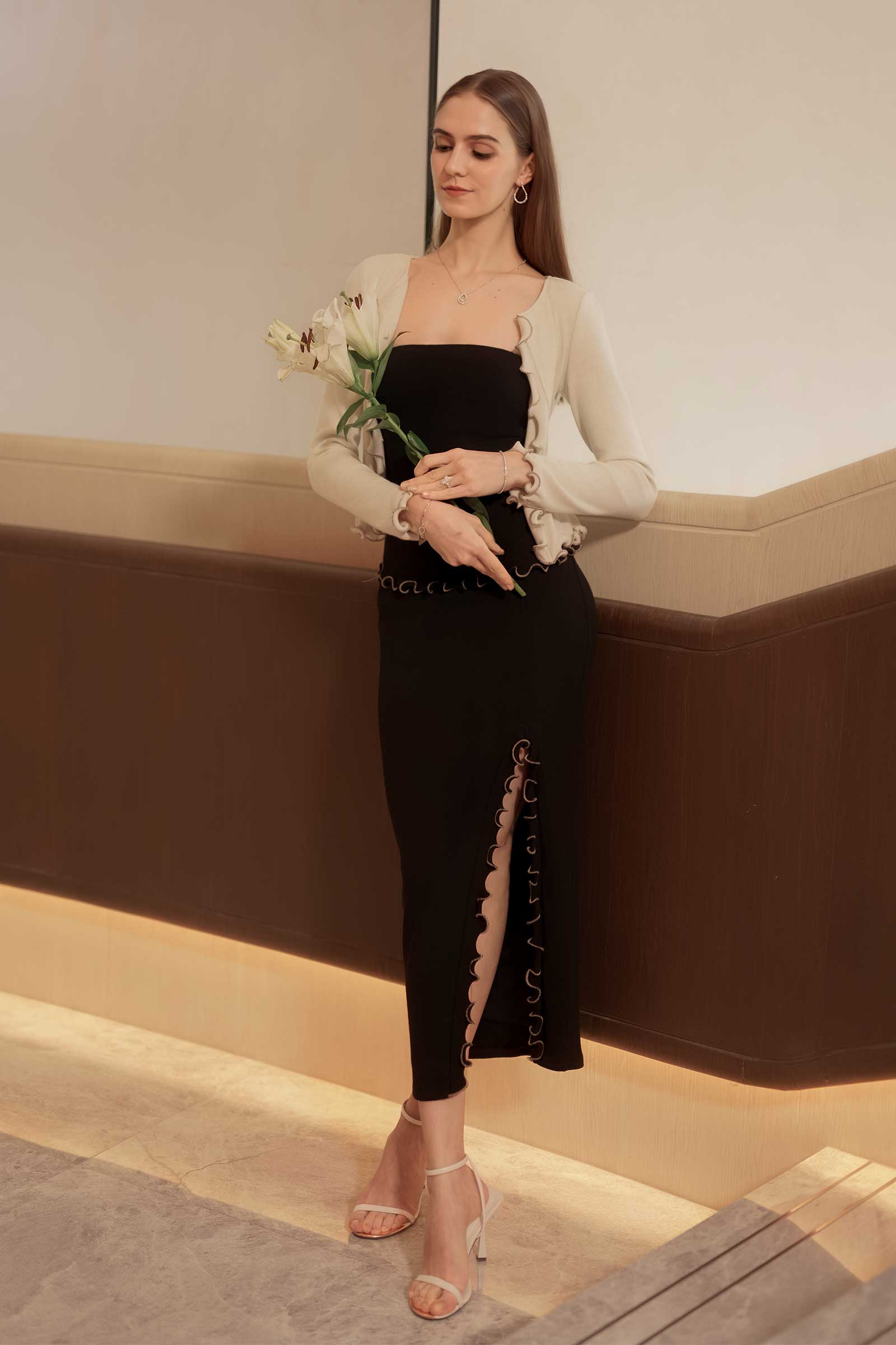 Drenielle Knit Top & Cardi Set (Black)