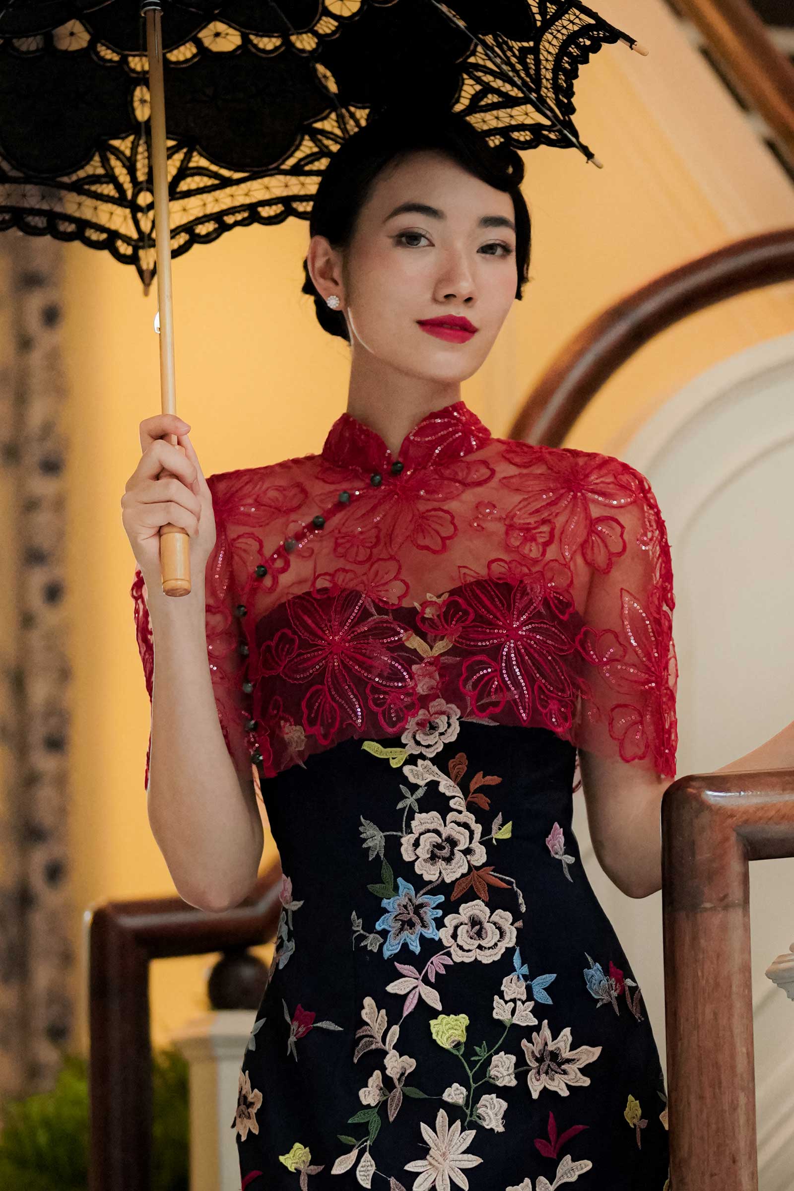 Xue Qin Qipao Set  (Navy)