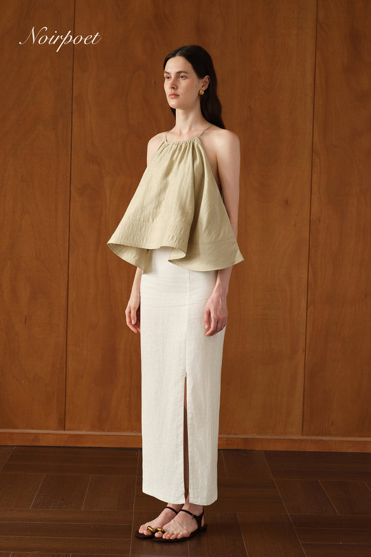 Mara Linen Midi Skirt (White Linen)