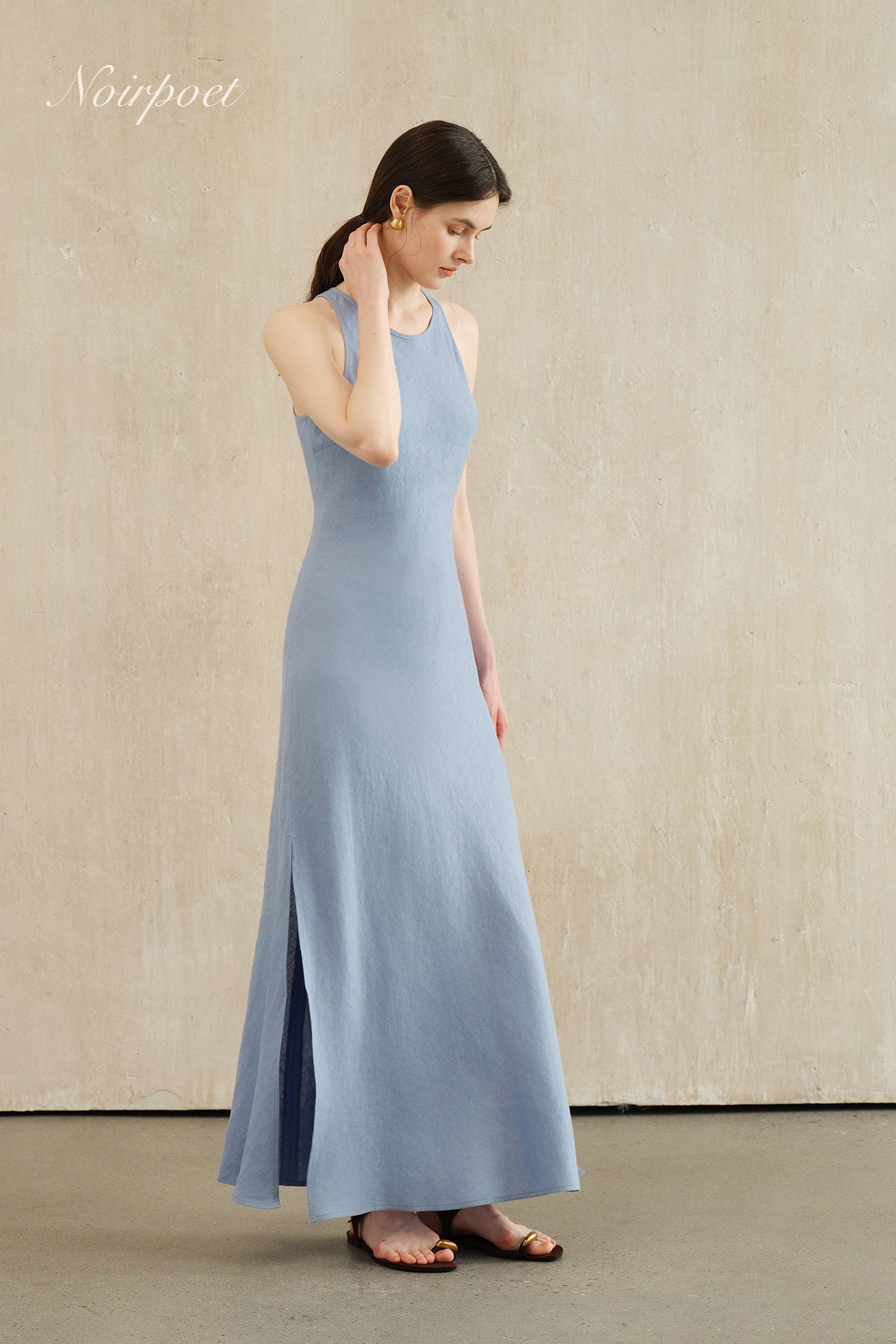 Yarra Linen Dress (Flax Blue)