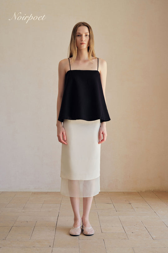 Allegra Organza Hemline Midi Skirt (Ice White)