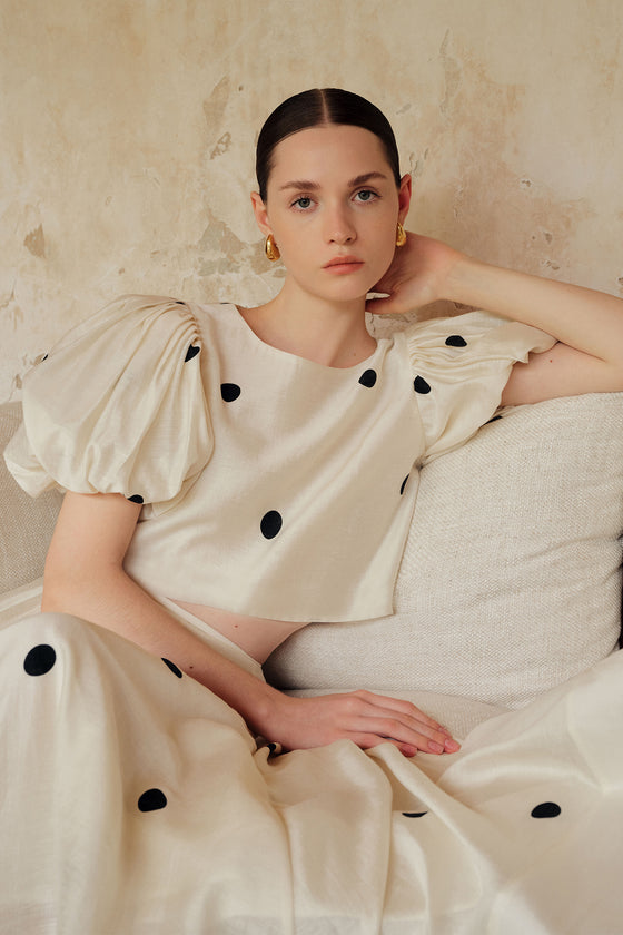 Gabi Polka Puff Sleeves Top