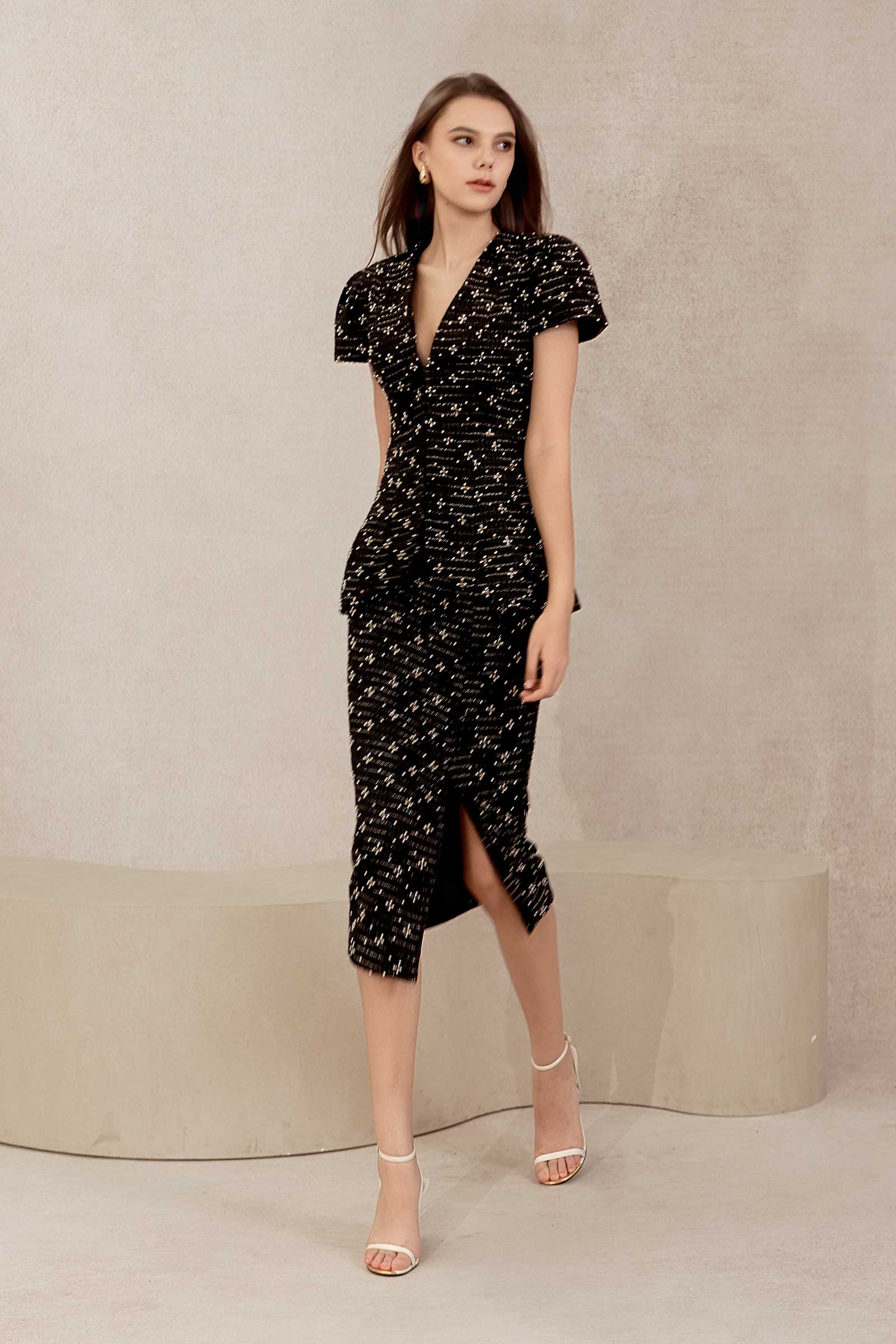 Eclat Tweed Padded Jacket (Black)