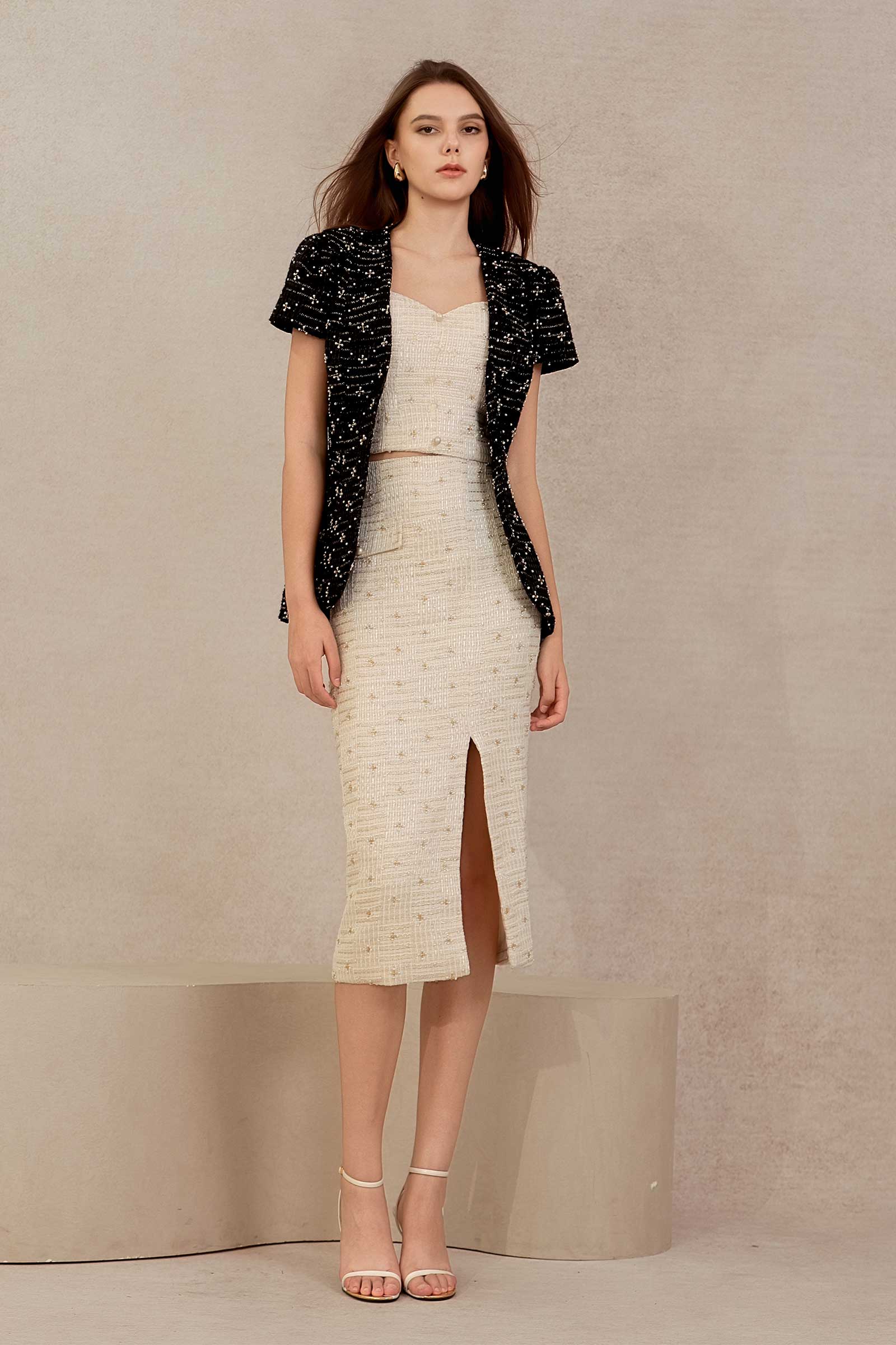 Eclat Tweed Padded Top (Cream)