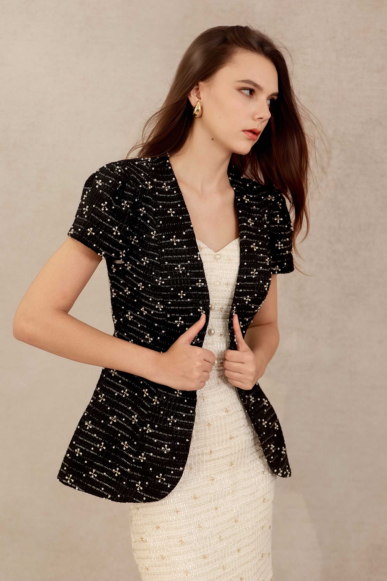 Eclat Tweed Padded Jacket (Black)