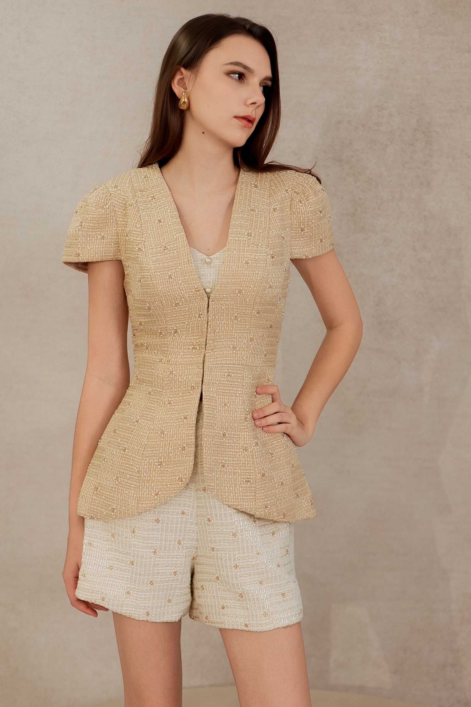 Eclat Tweed Padded Jacket (Champagne)