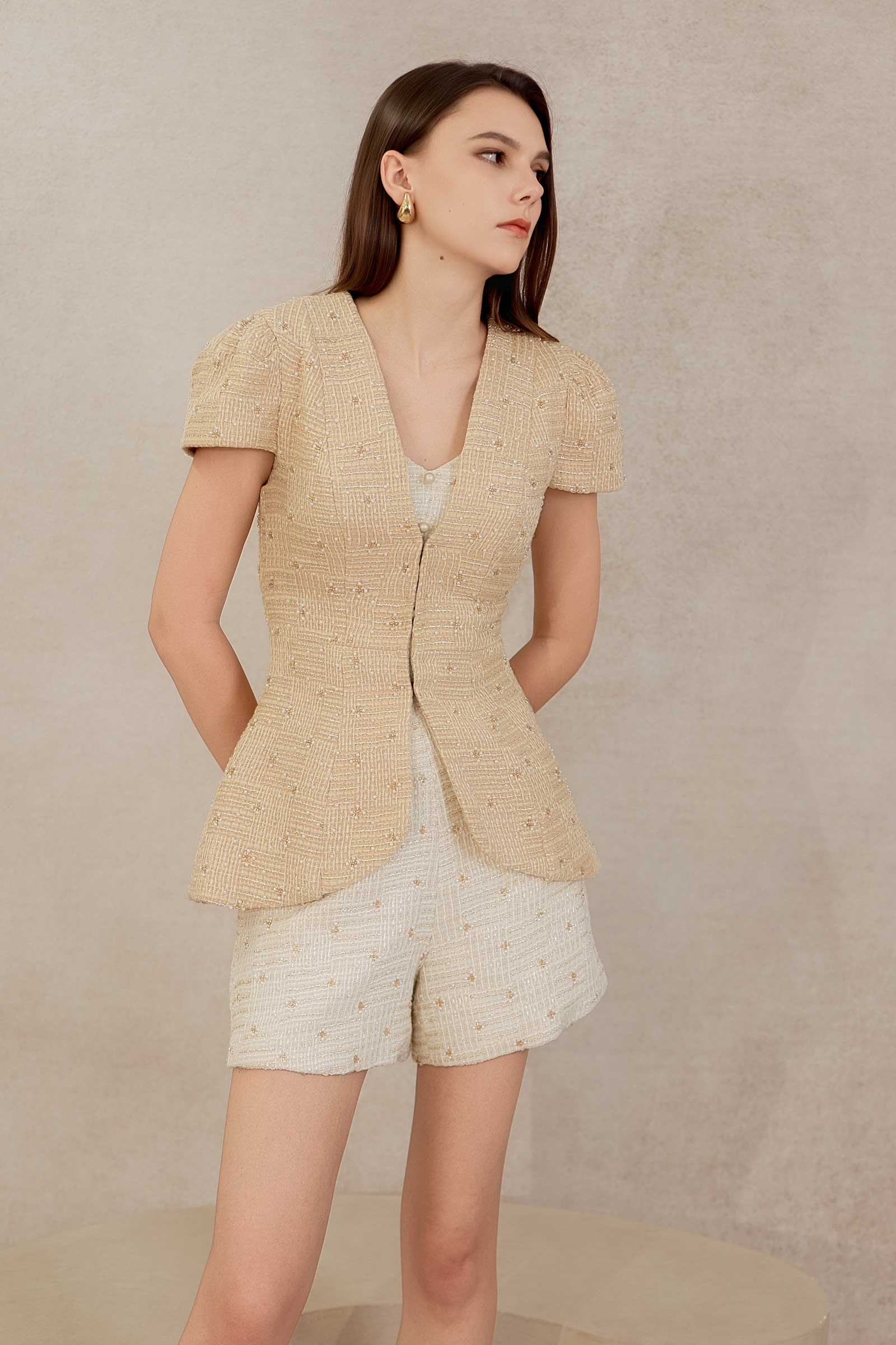 Eclat Tweed Padded Jacket (Champagne)