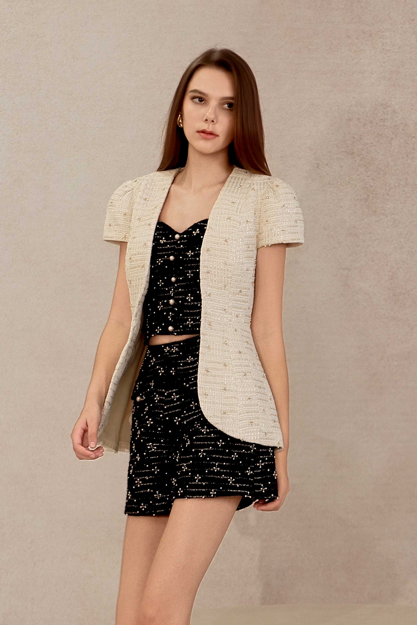 Eclat Tweed Padded Top (Black)