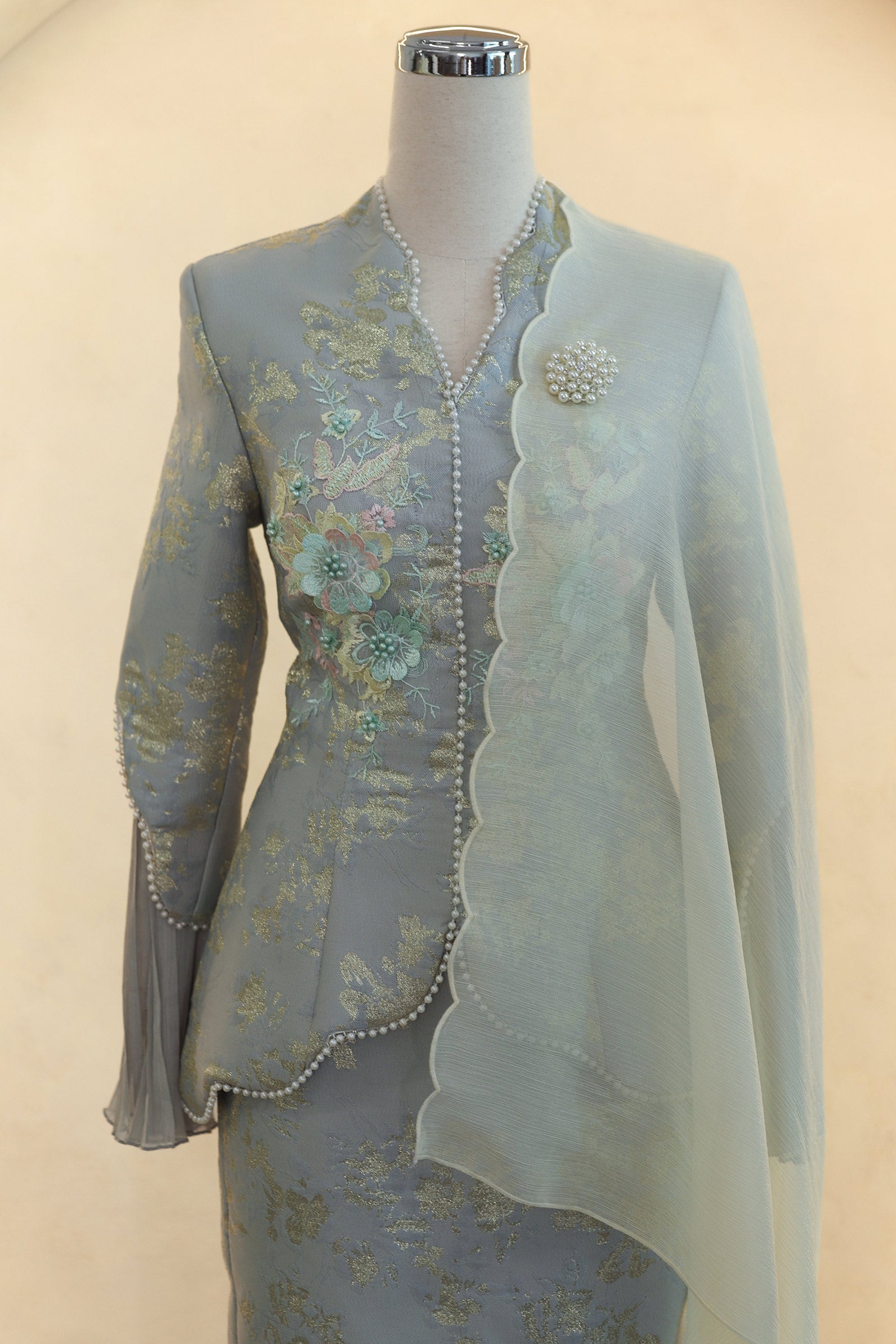 Rosabella Kebaya Top (Celadon Pearl)
