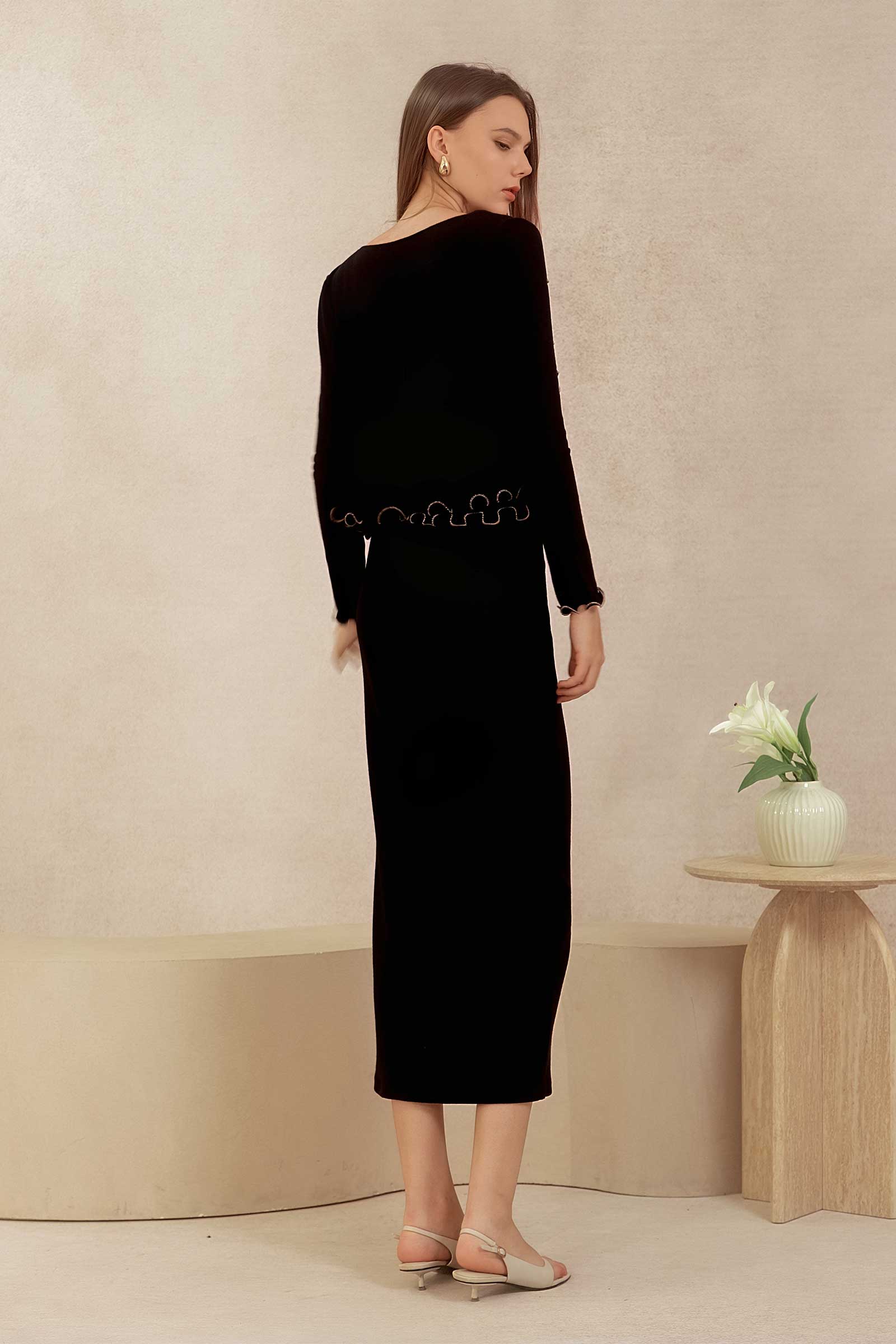 Drenielle Knit Top & Cardi Set (Black)