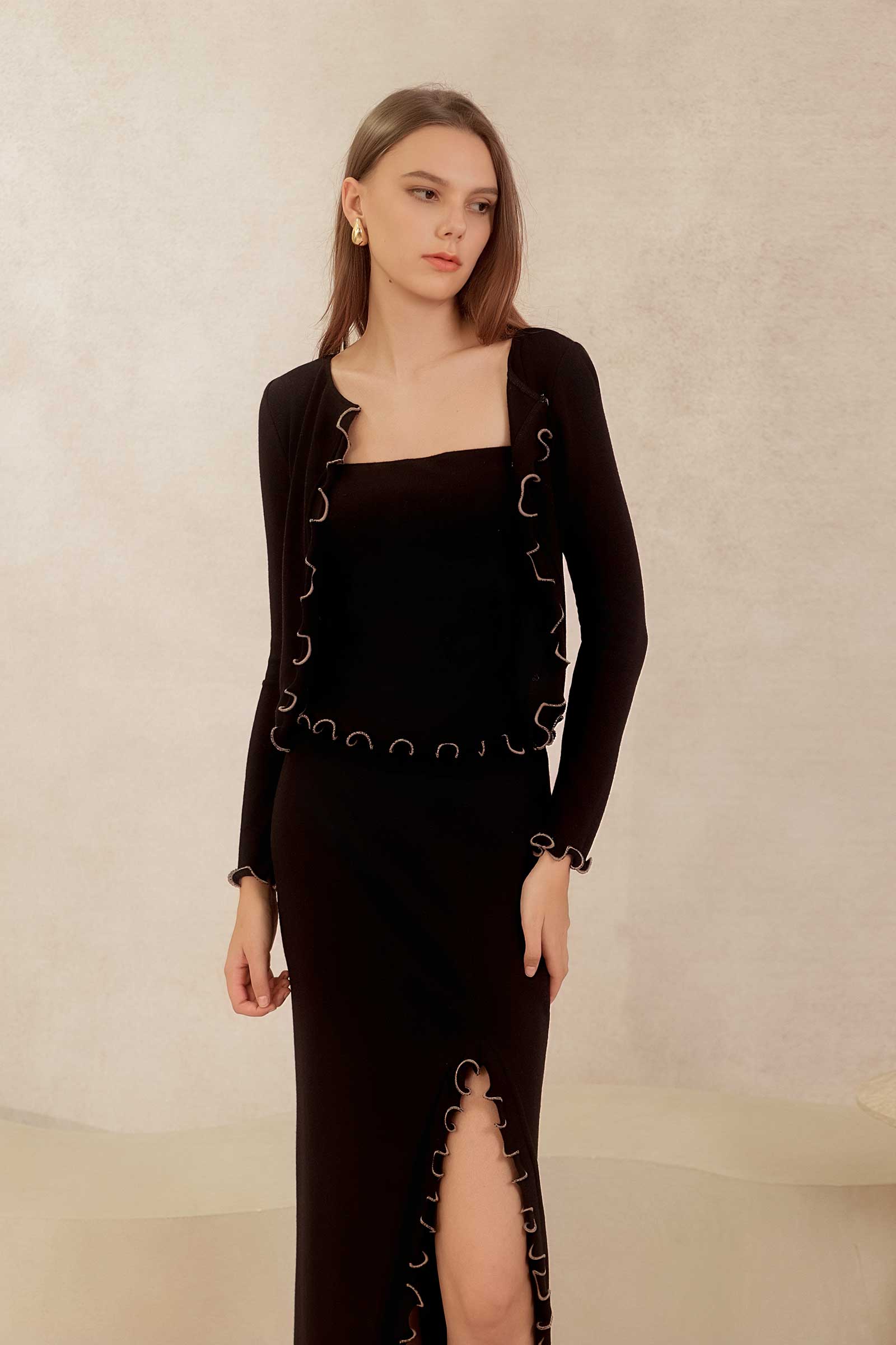 Drenielle Knit Top & Cardi Set (Black)