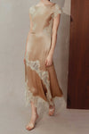 Desianne Lace Trim Satin Dress (Champagne)