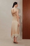 Desianne Lace Trim Satin Dress (Champagne)