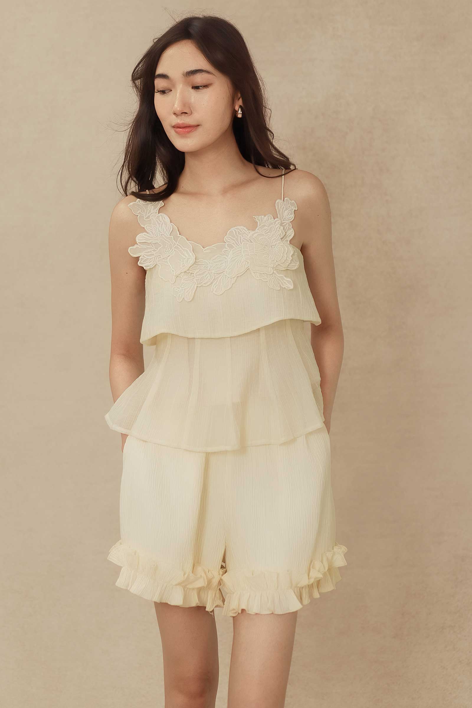 Liora Ruffle Shorts (Cream)