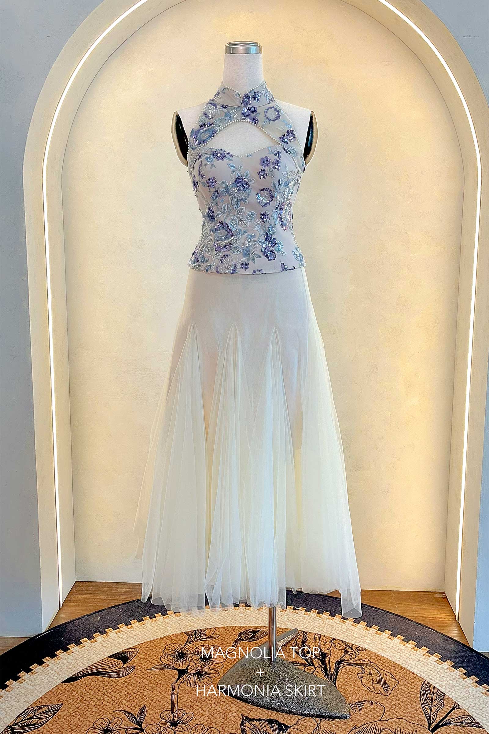 Magnolia Qipao Top (Blue)