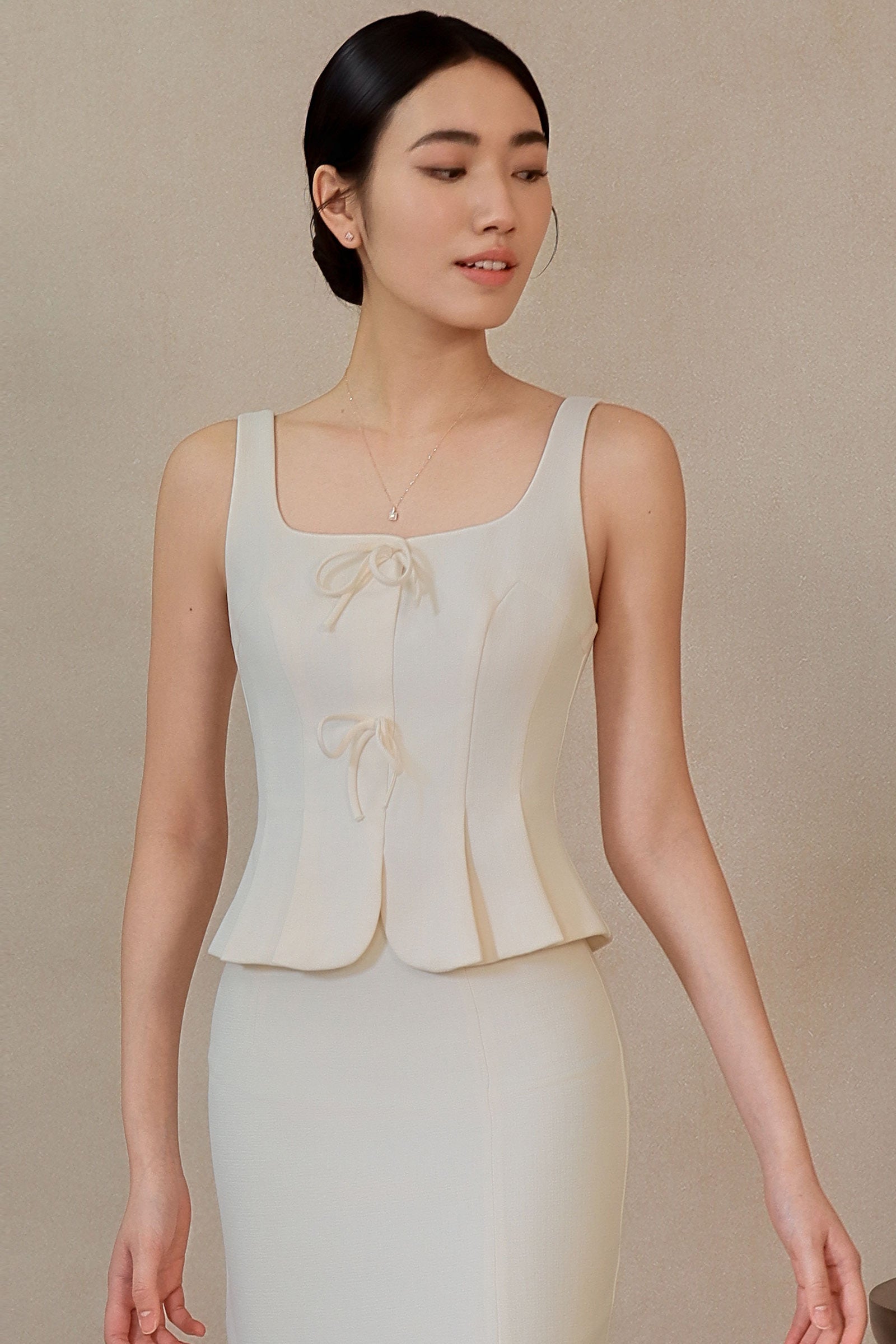 Diunere Ribbon Vest Top (Cream)