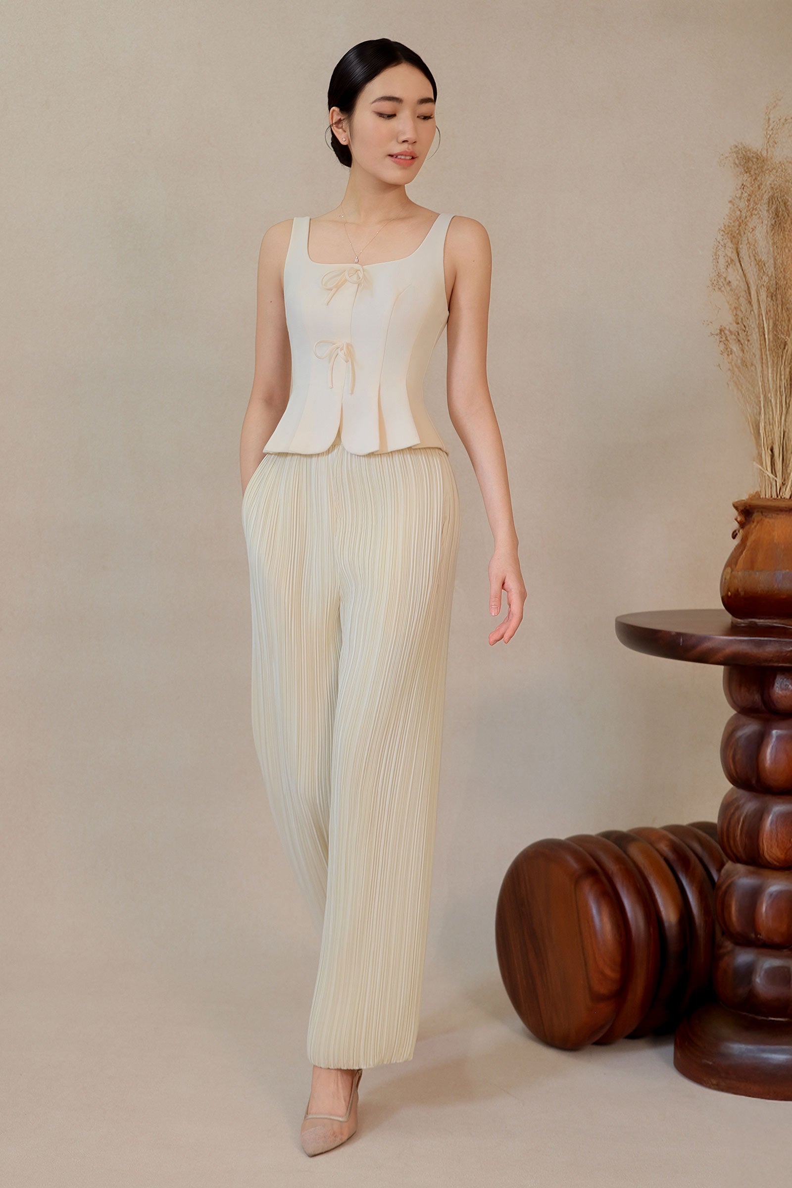 Diunere Ribbon Vest Top (Cream)