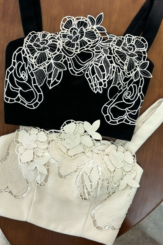 Dloriance Padded Embroidery Top (Ivory)