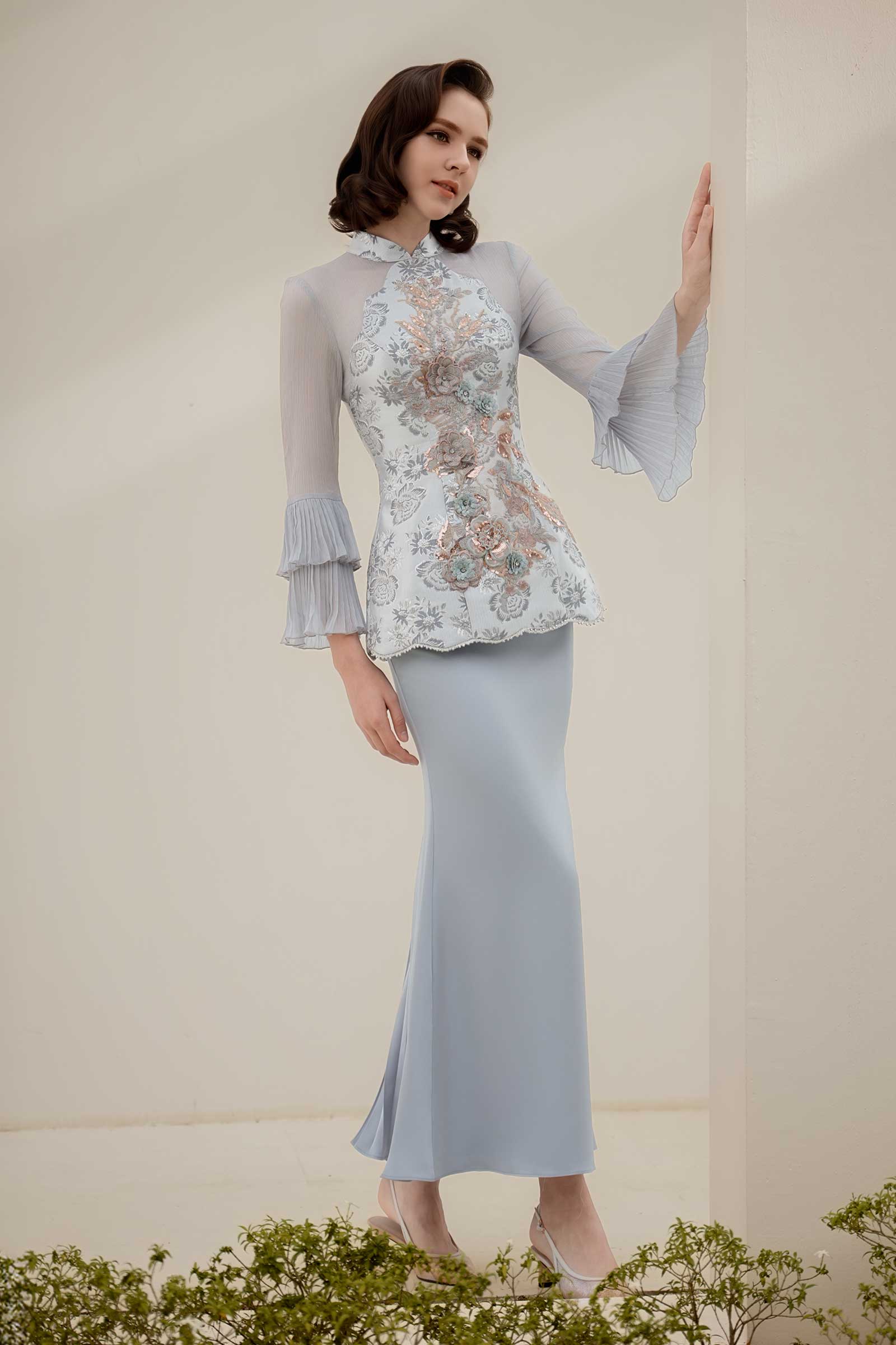 Alya Kebaya Top (Greyish Blue)