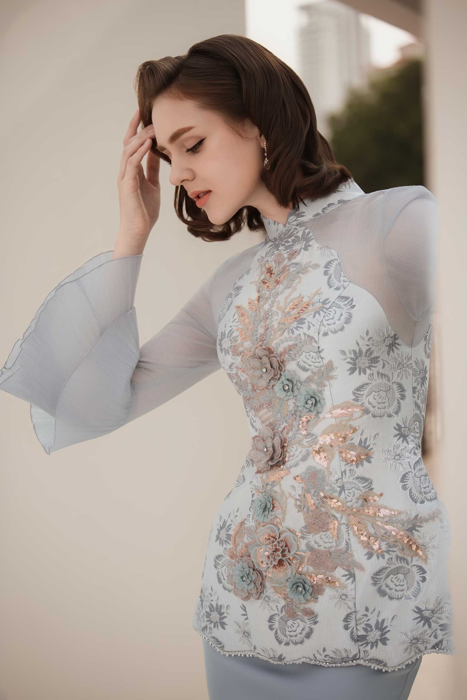 Alya Kebaya Top (Greyish Blue)