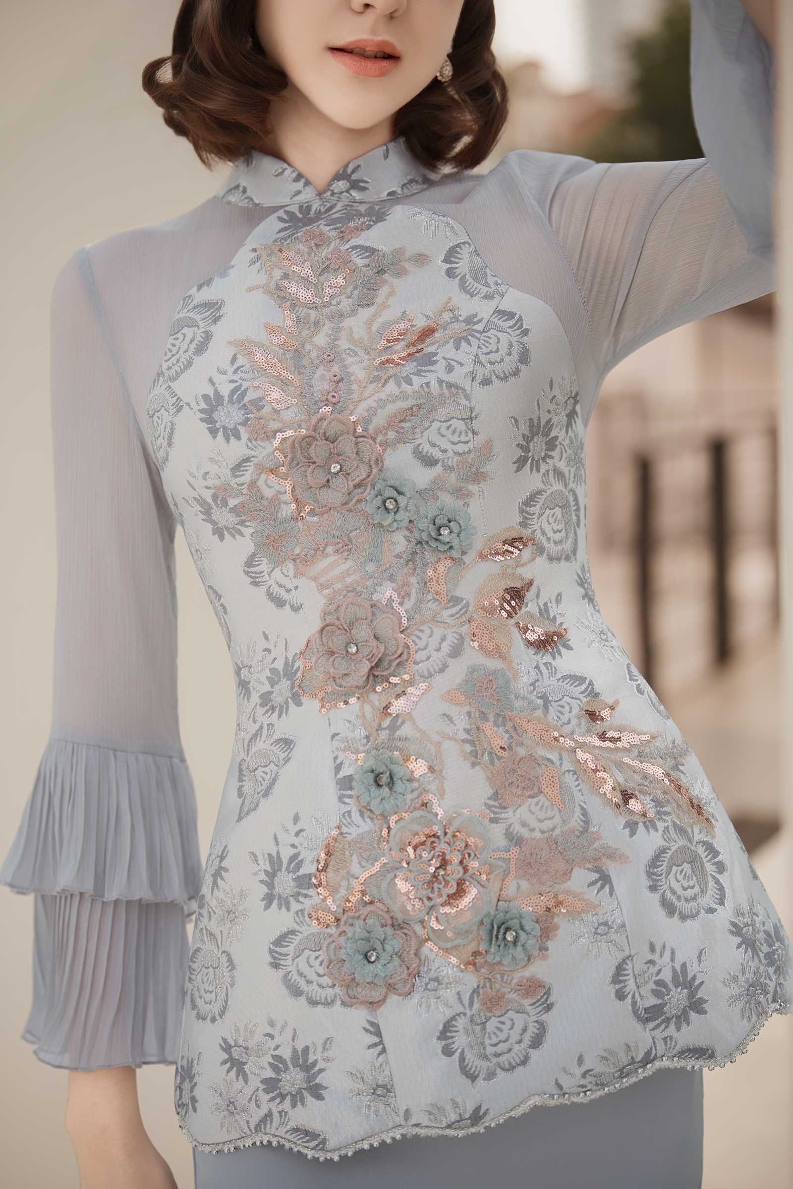 Alya Kebaya Top (Greyish Blue)