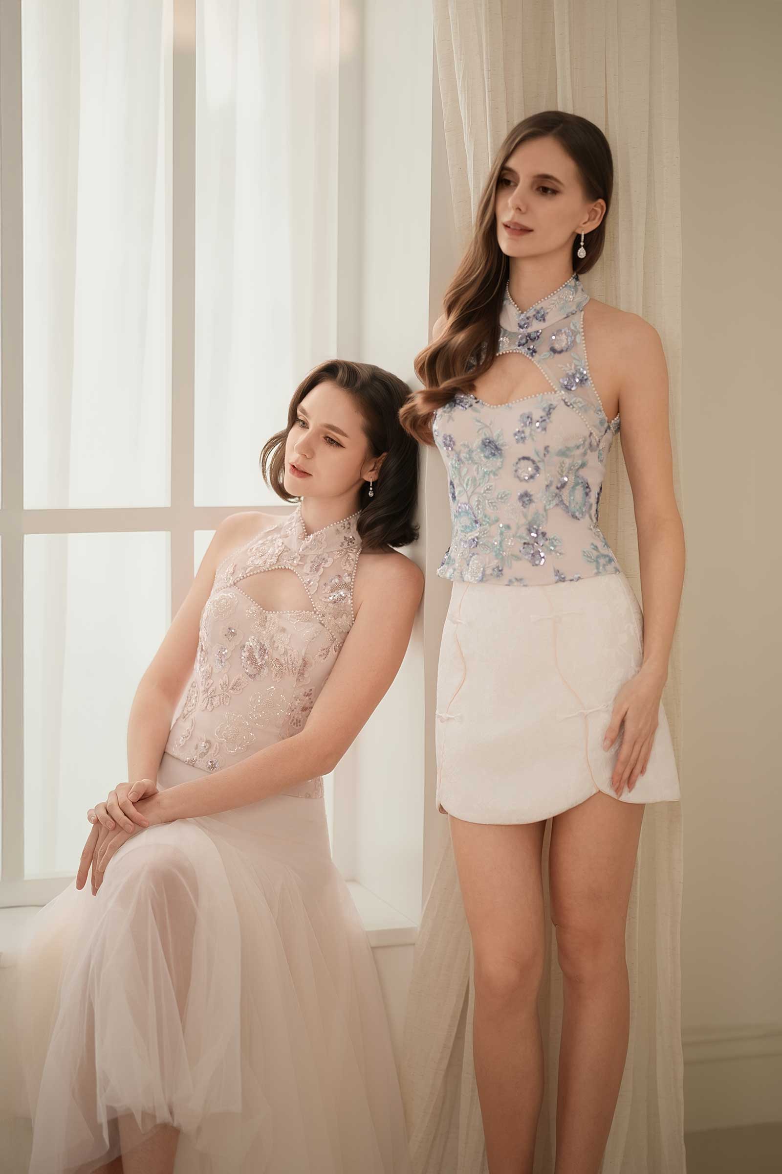 Magnolia Qipao Top (Blue)