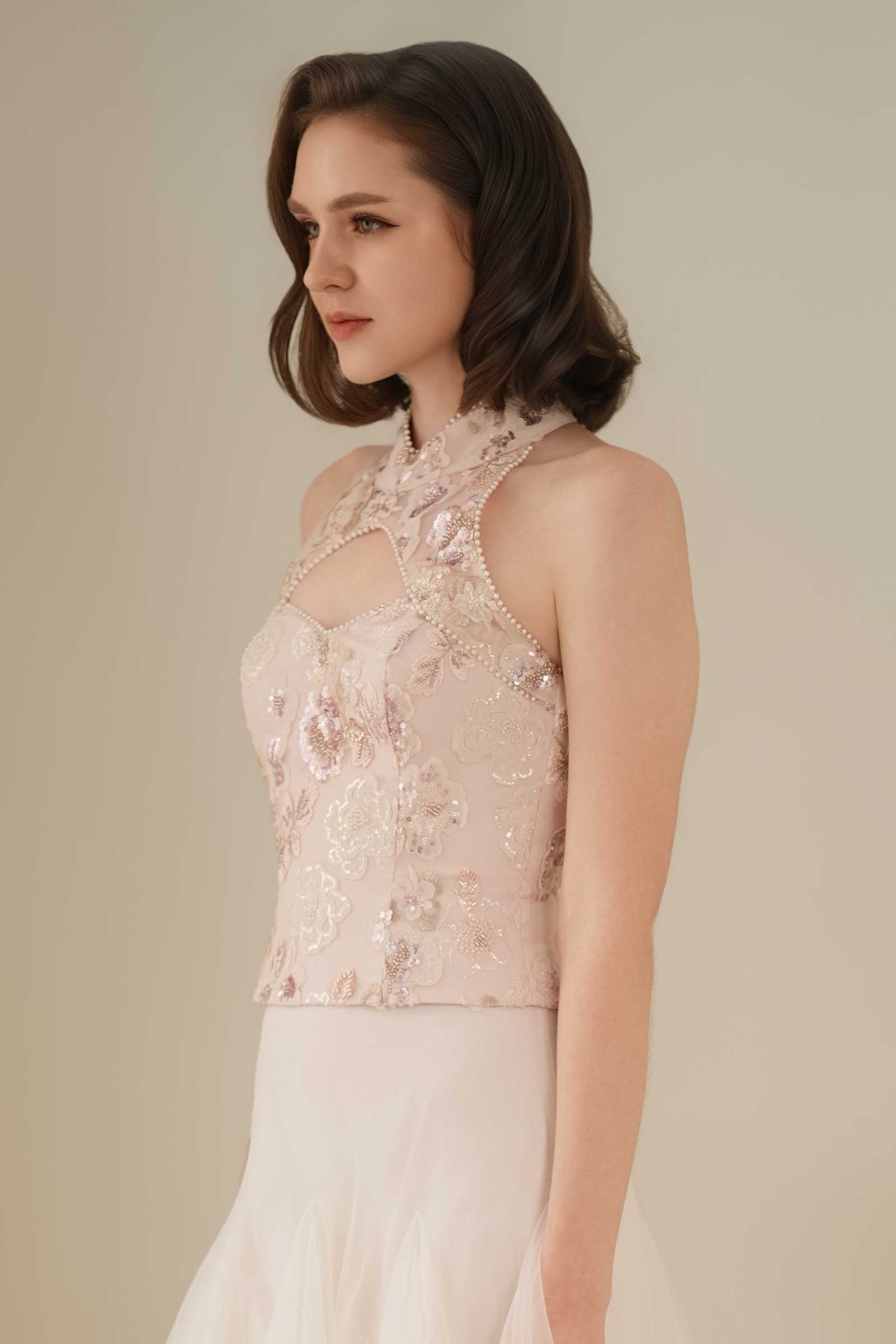 Magnolia Qipao Top (Pink)