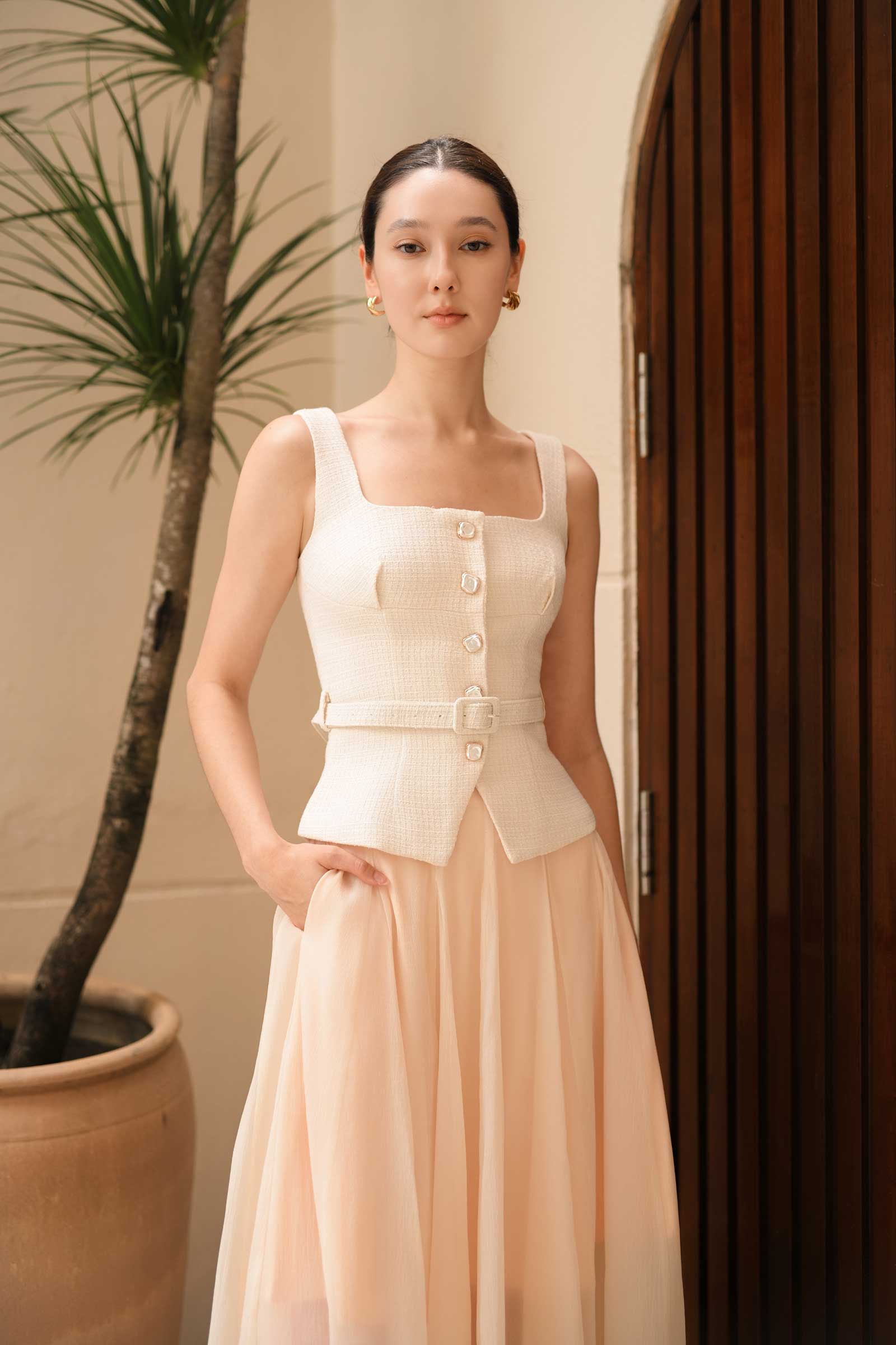 Duvere Tweed Top (Off White)